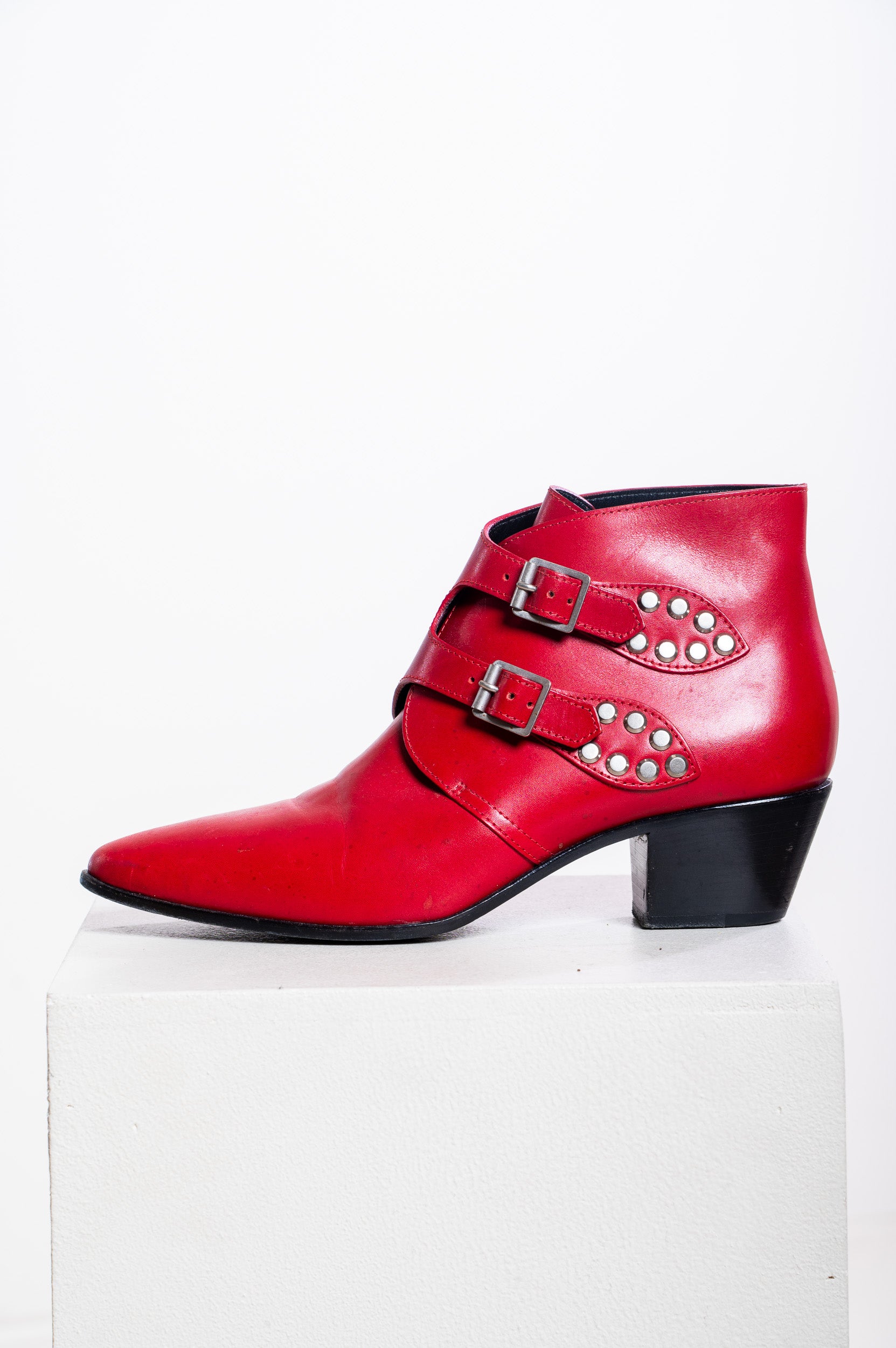 Vintage Red Pointed Toe Ankle Boot