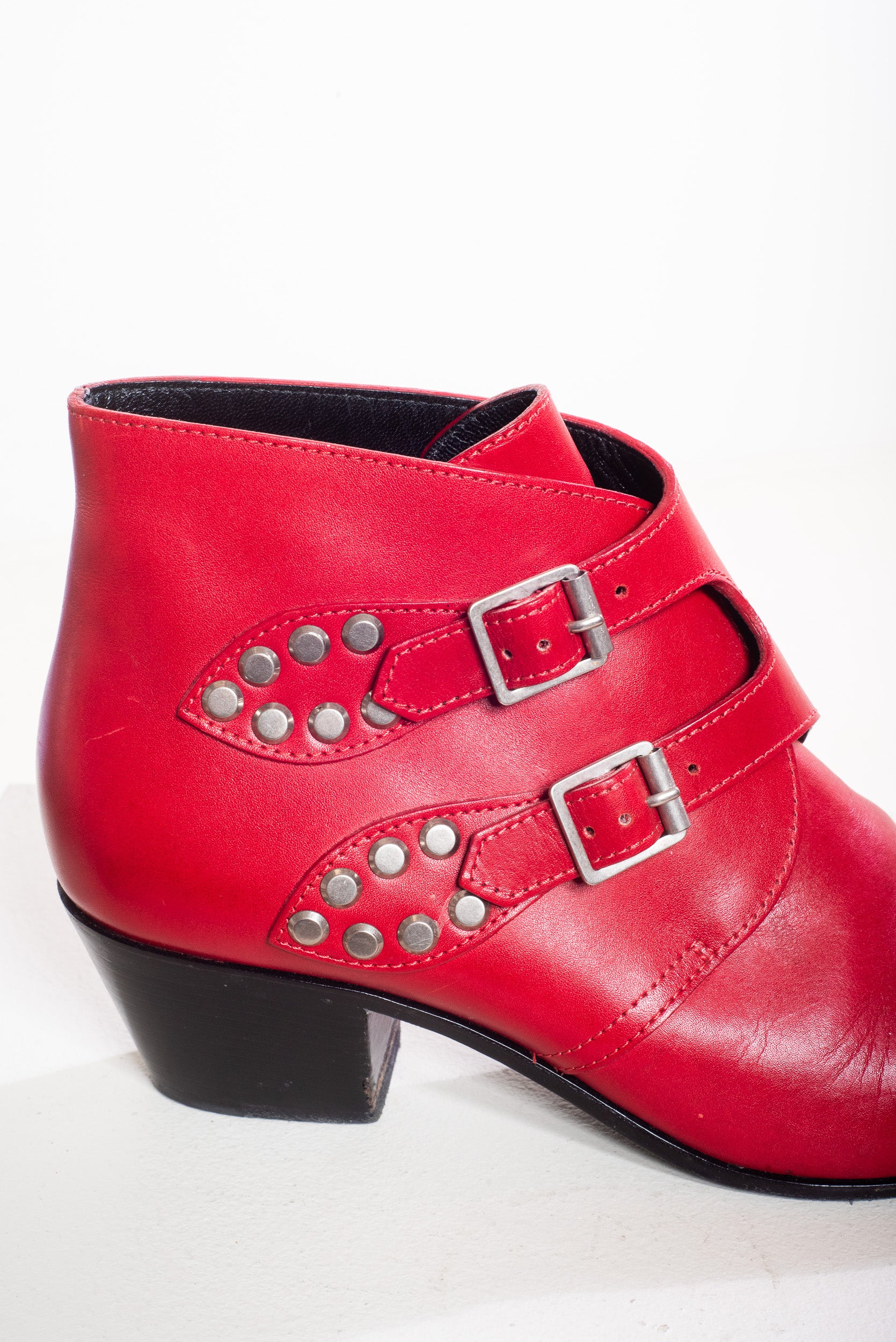 Vintage Red Pointed Toe Ankle Boot