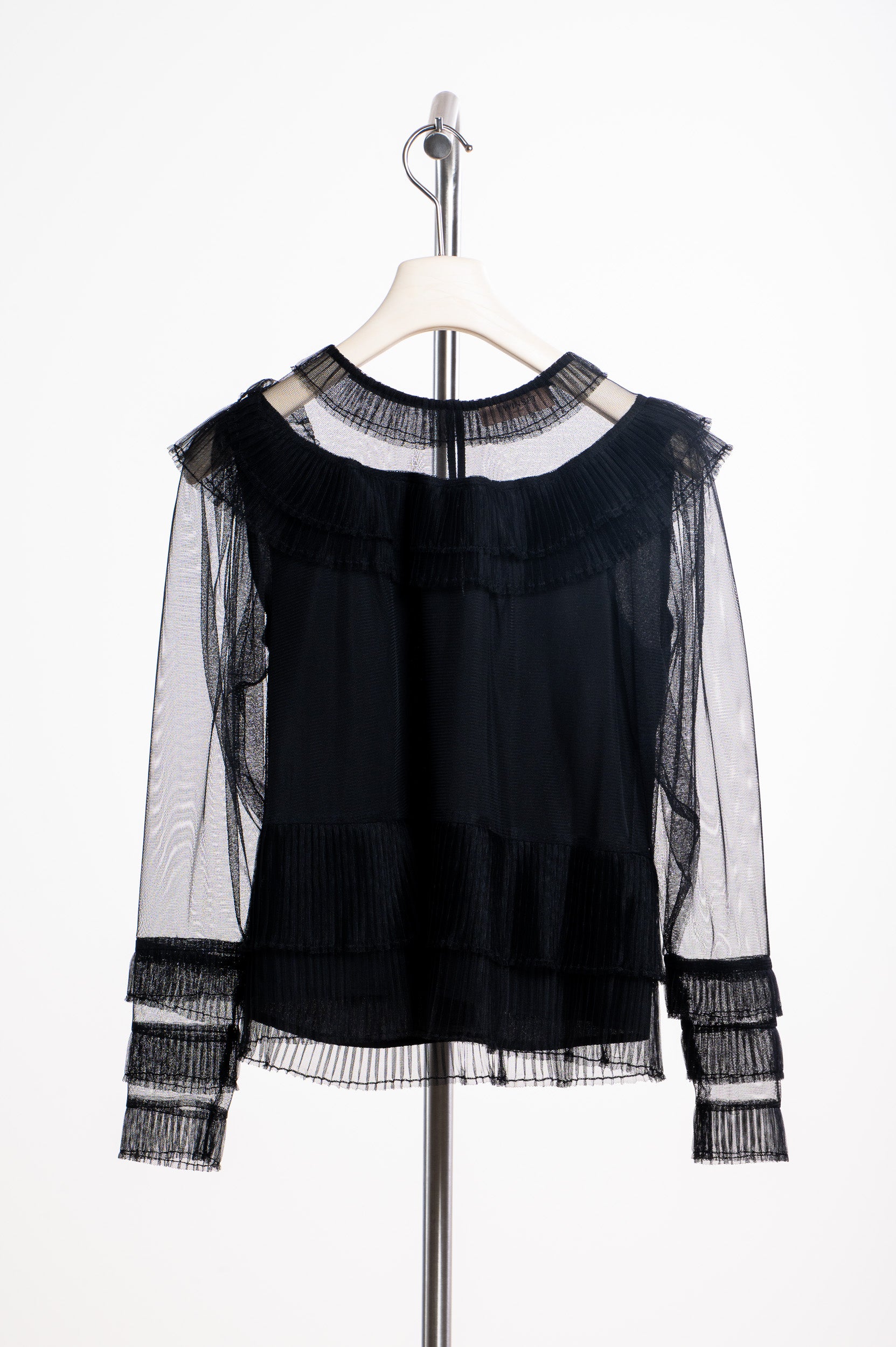 Black Tulle Long Sleeve Blouse