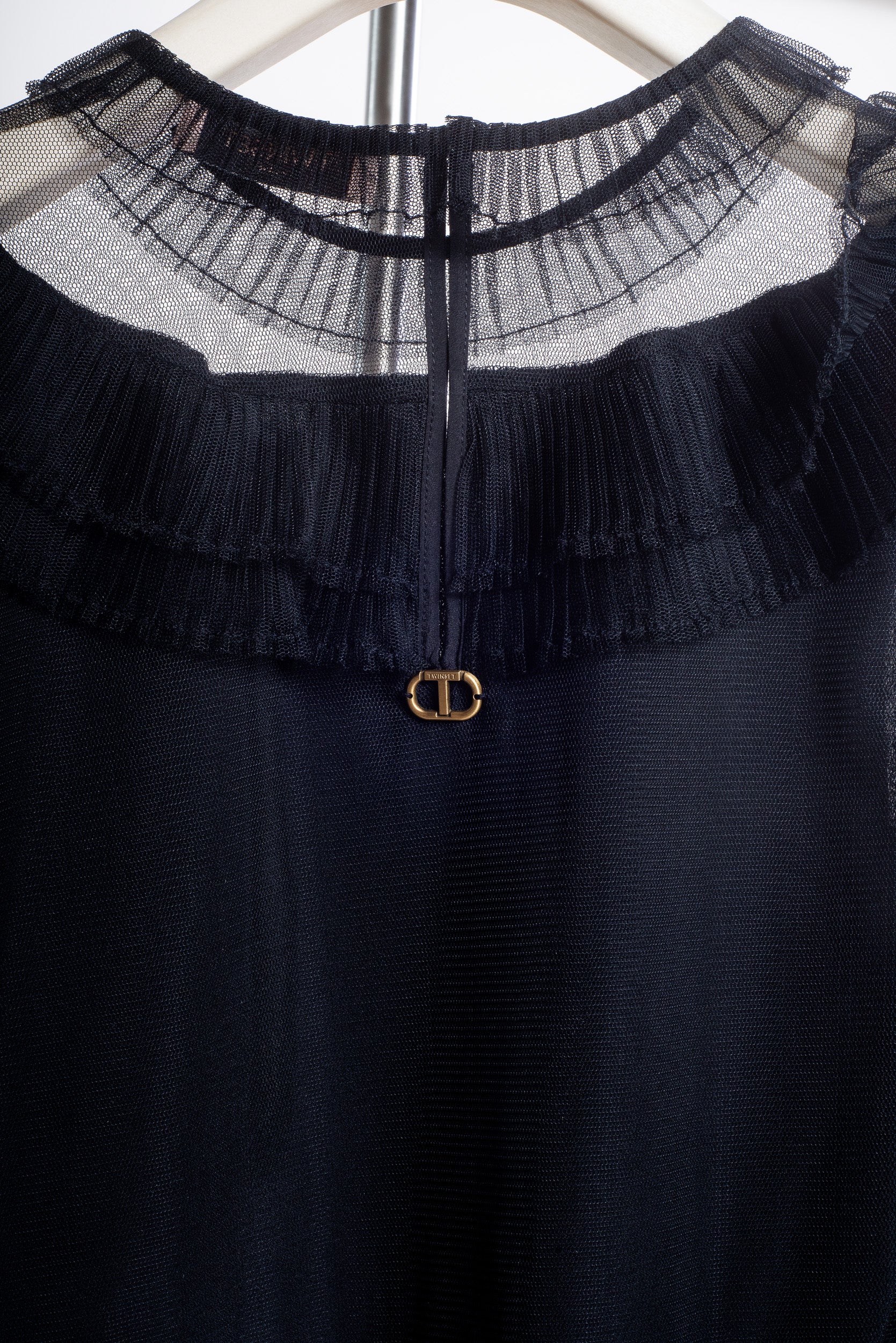 Black Tulle Long Sleeve Blouse