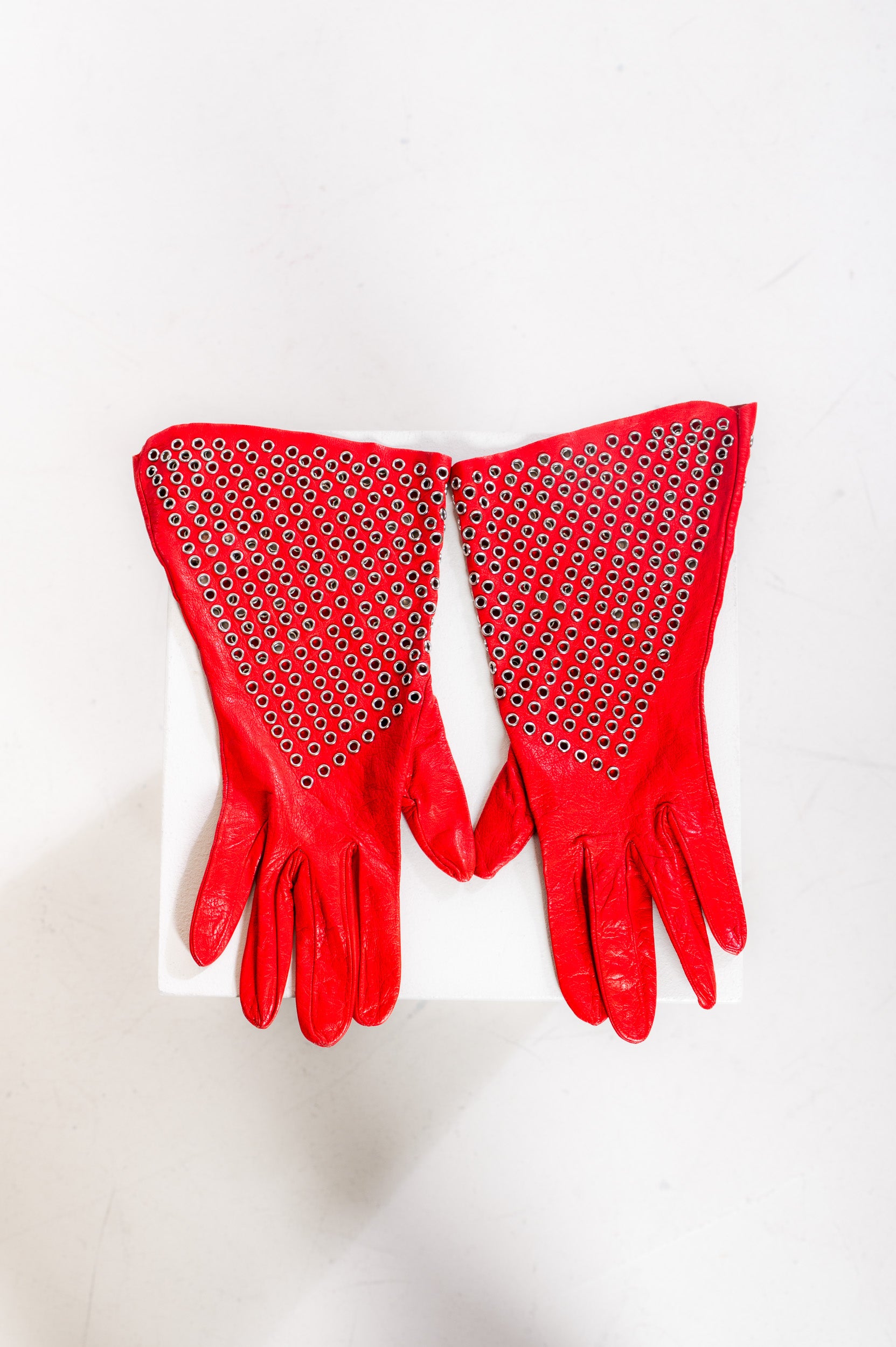 Vintage Red Leather Gloves w/ Grommets