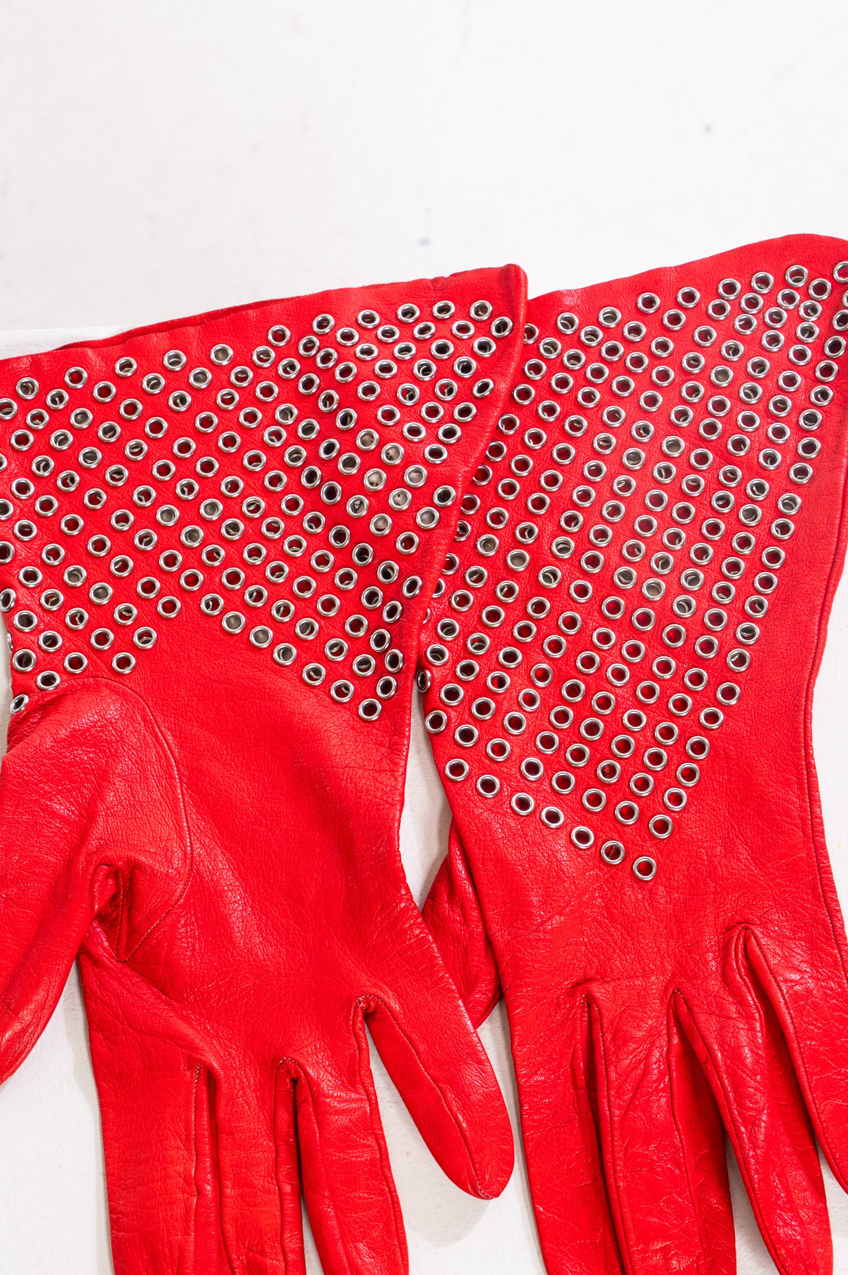 Vintage Red Leather Gloves w/ Grommets