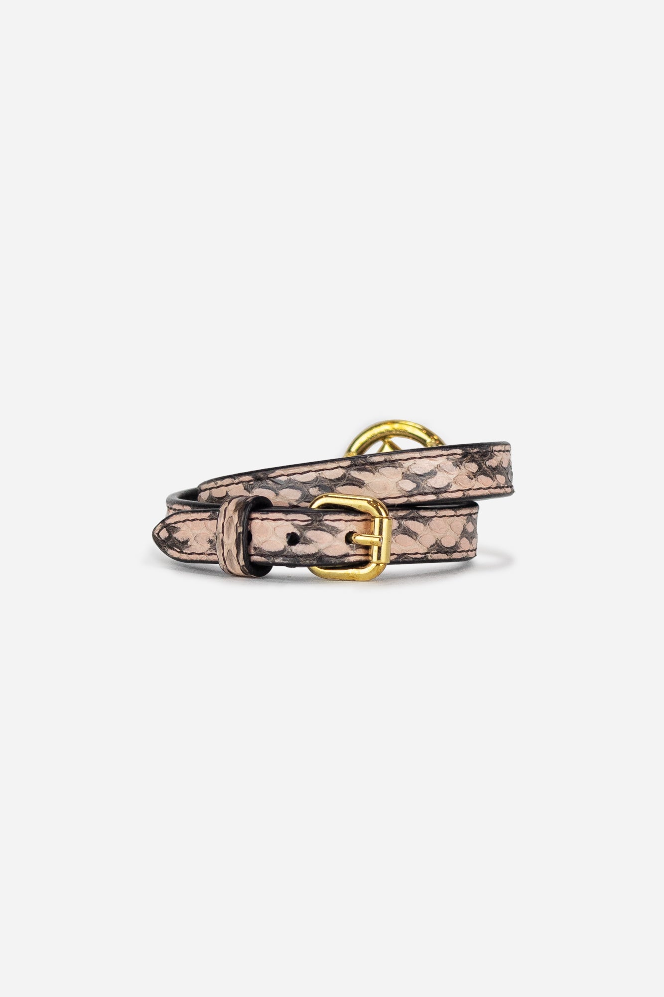 Pink Python Leather F Double Wrap Bracelet