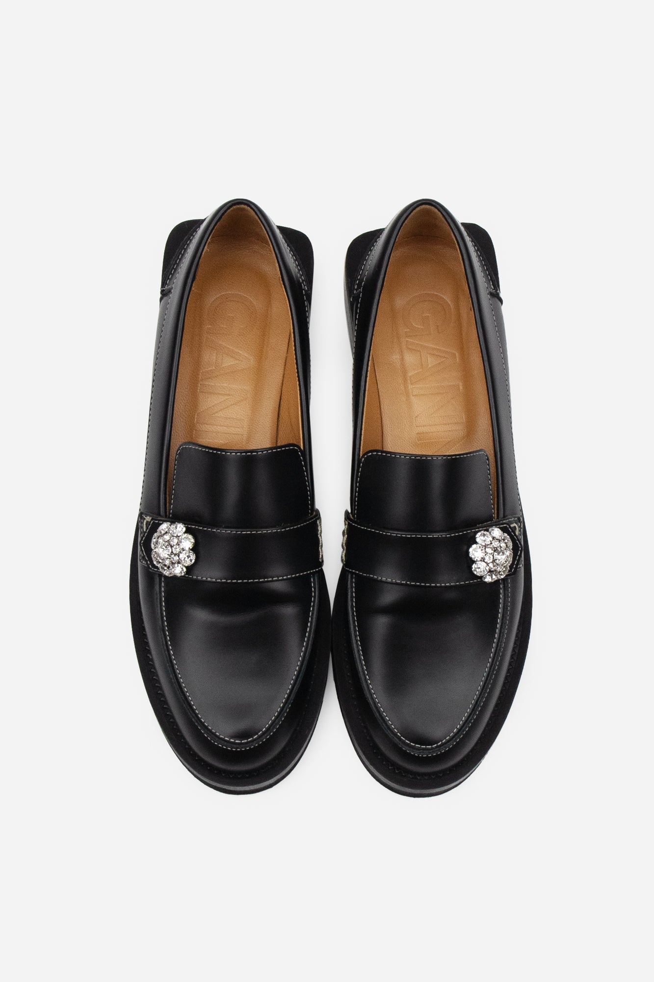 Black Leather Square Heel Loafer