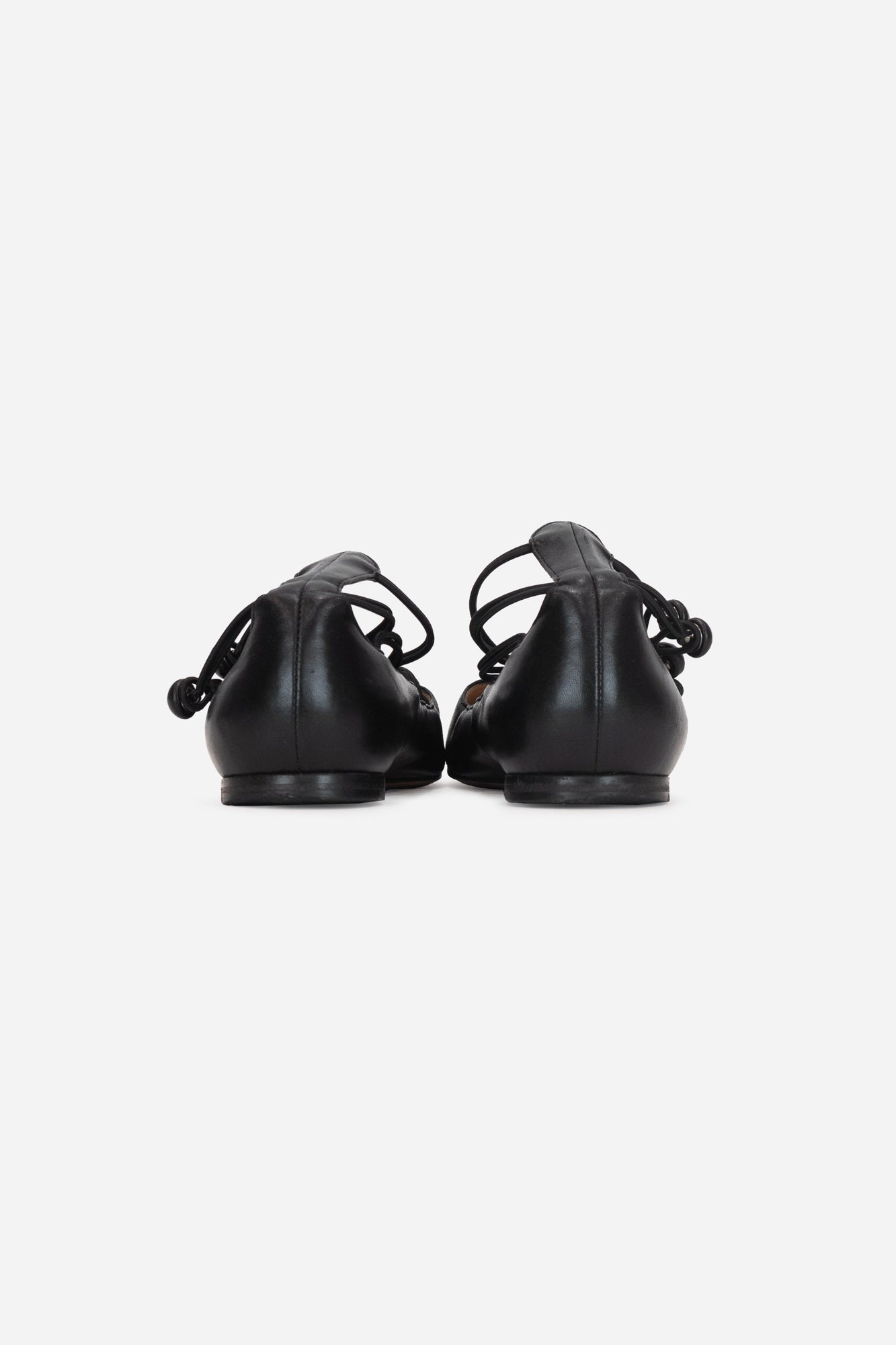 Black Leather Caged Flats