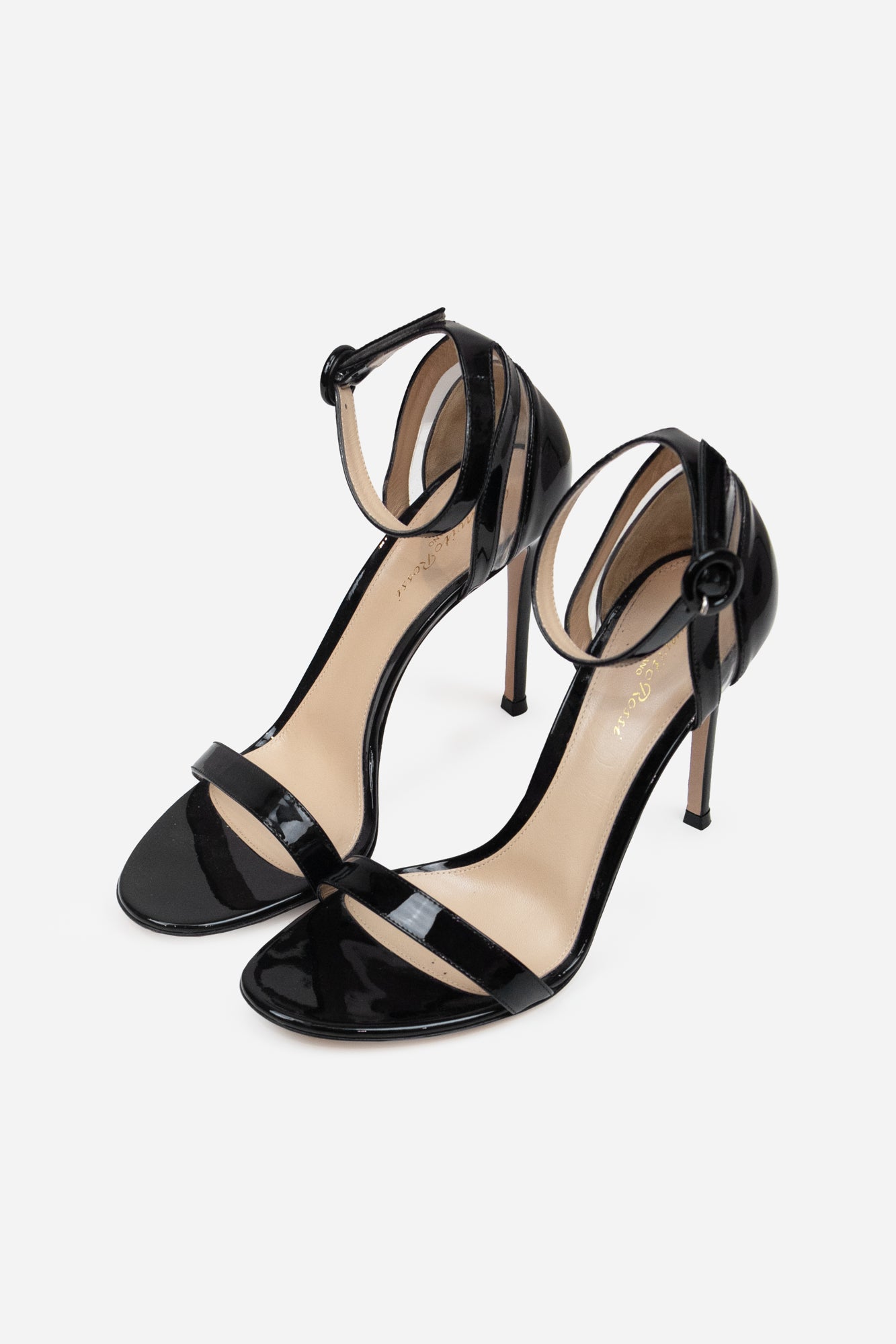 Black Patent PVC Ankle Strap Sandals