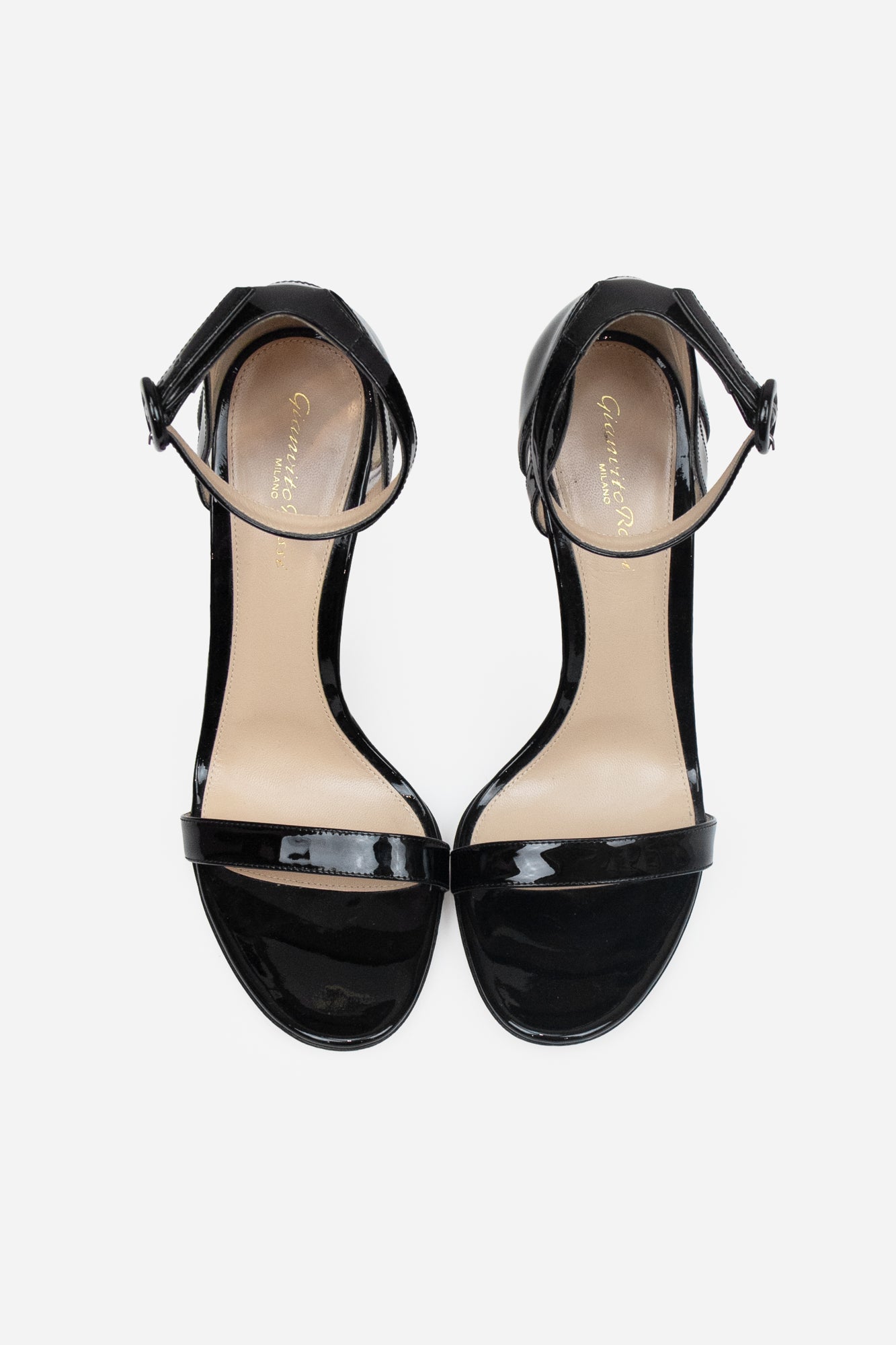 Black Patent PVC Ankle Strap Sandals