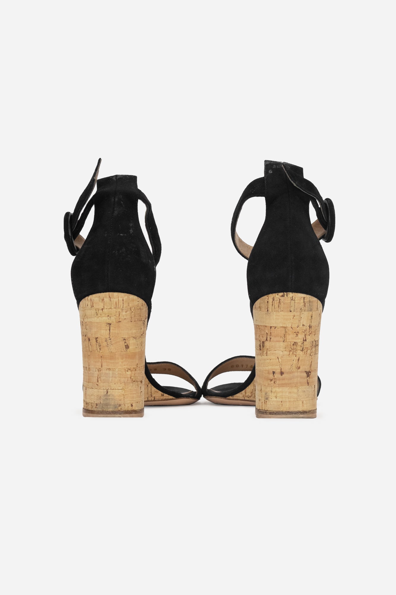 Black Suede Cork Wedge Sandals