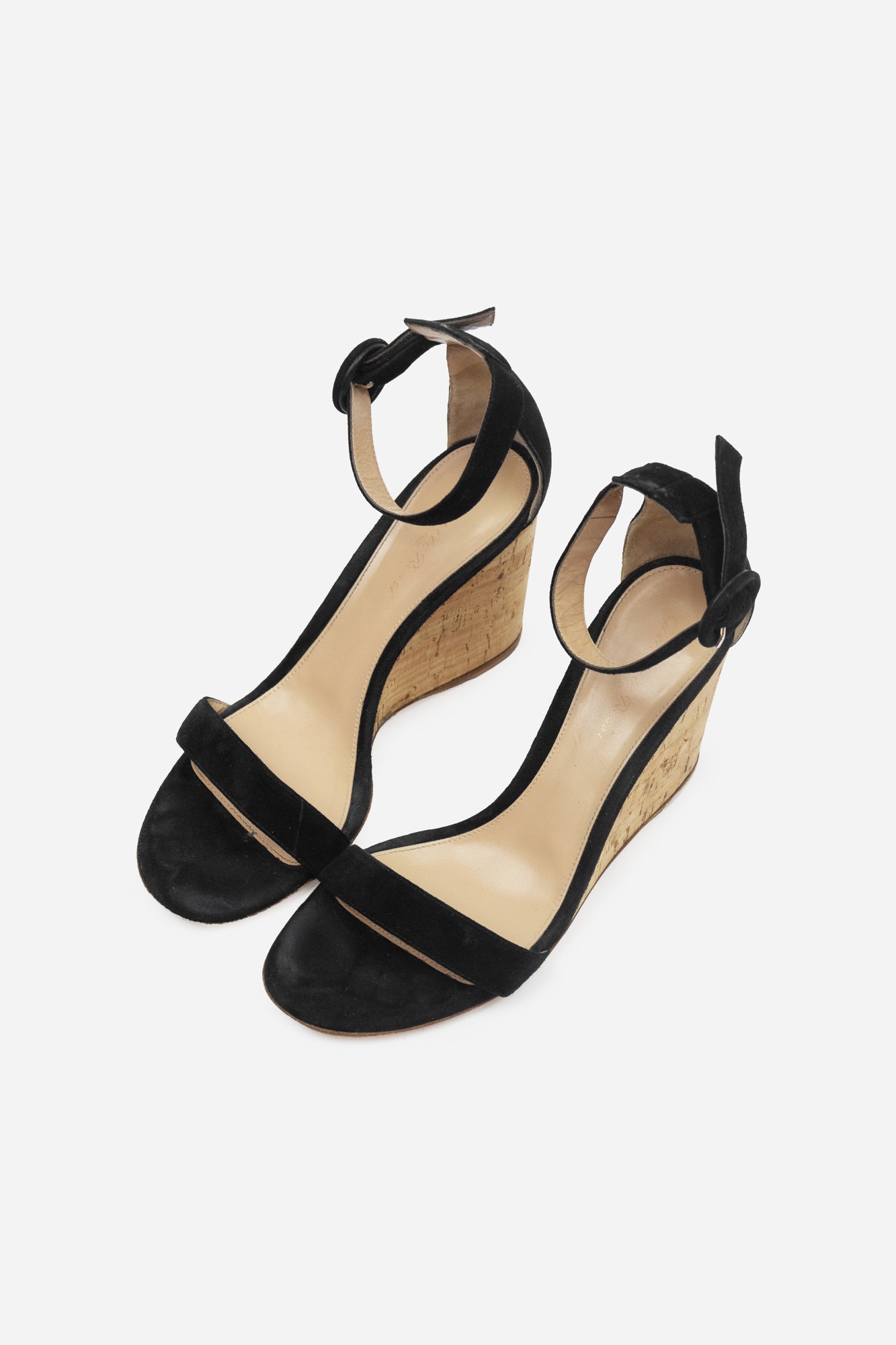 Black Suede Cork Wedge Sandals