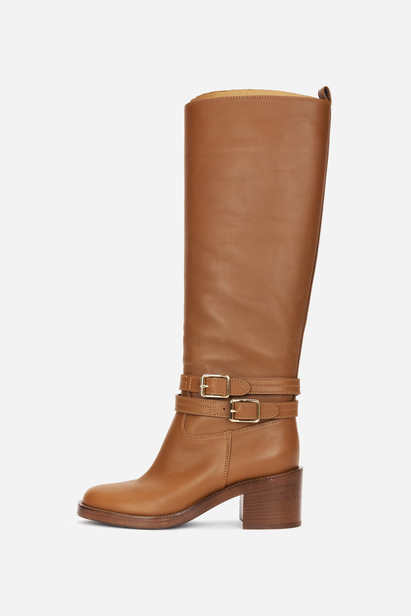Brown Leather Riding Boots with Buckle Details