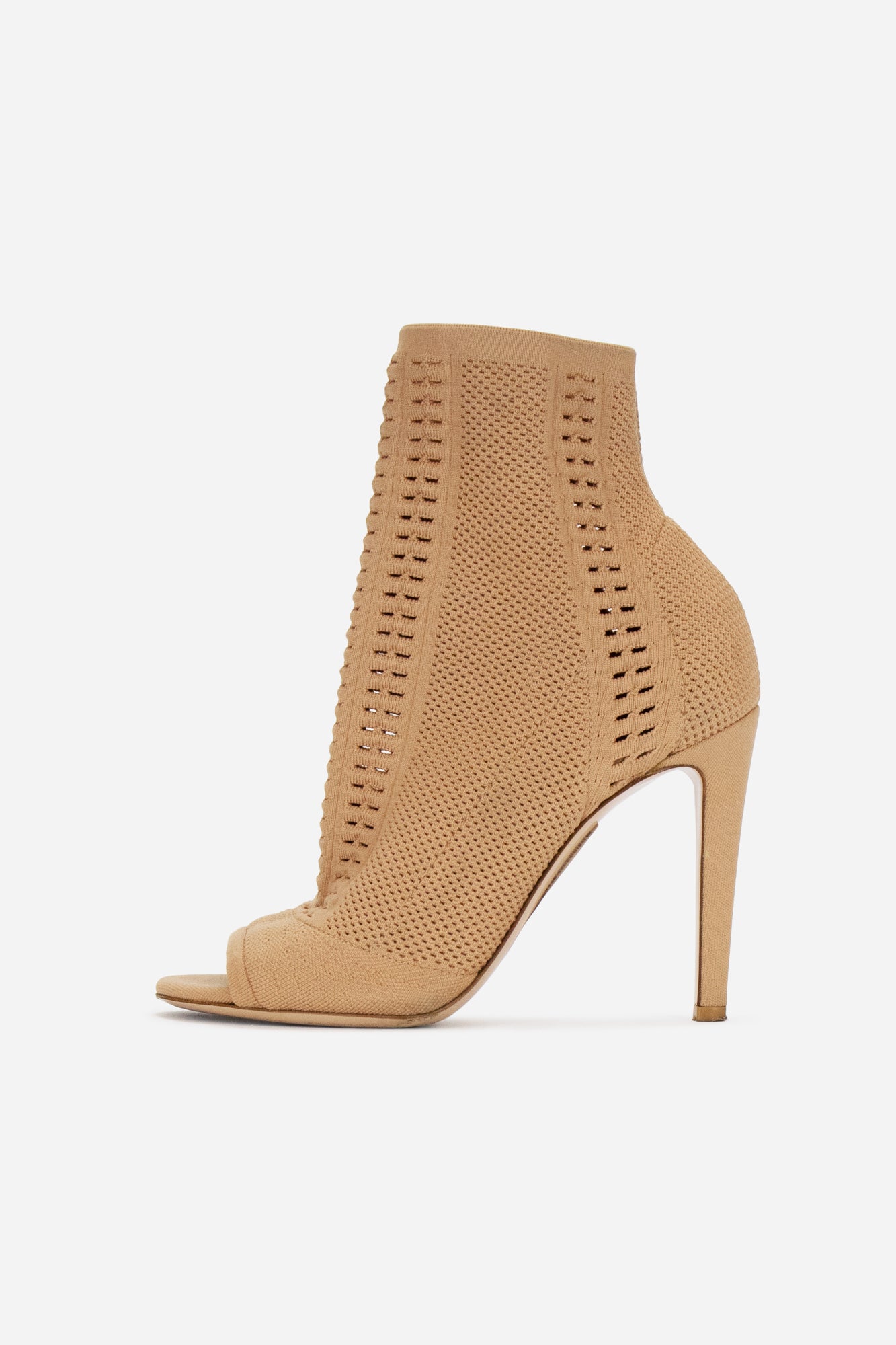Nude Knit Fabric Vires Peep-Toe Ankle Booties