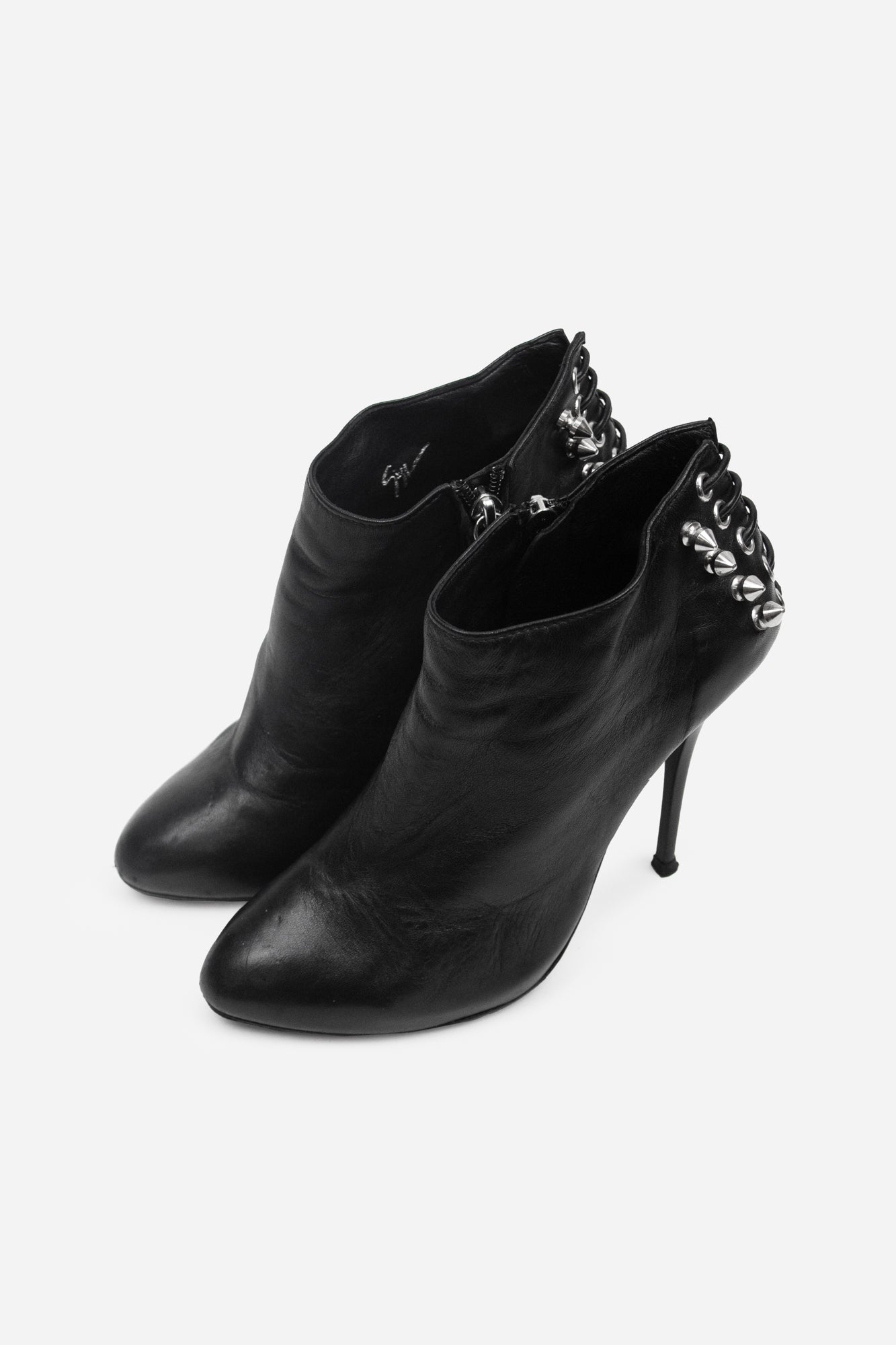 Black Lace up Silver Studded Booties