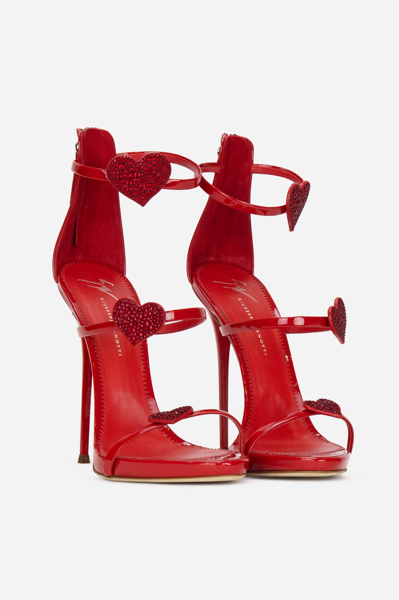 Red Patent Crystal Zanotti Heart Leather Shoes