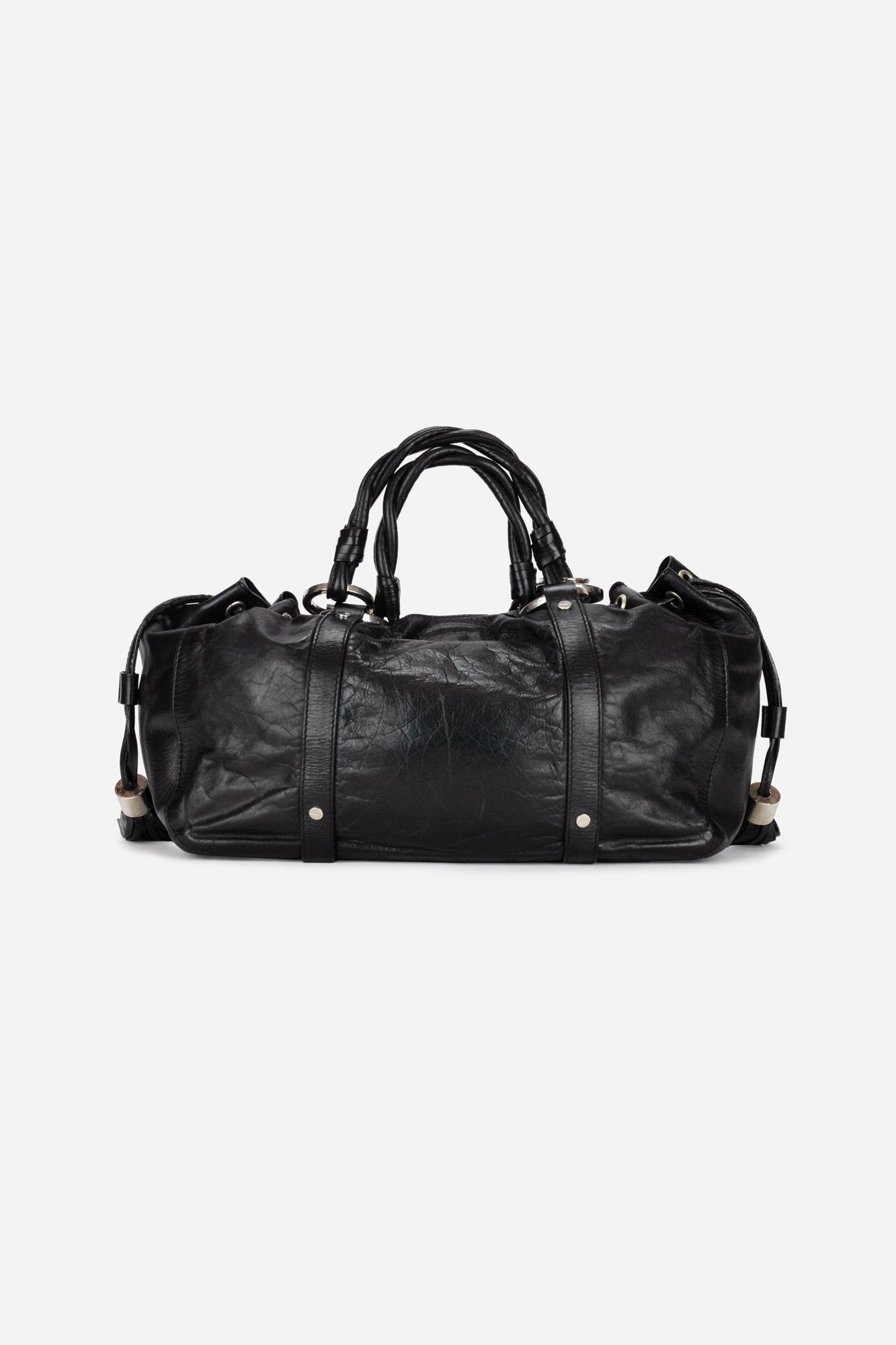 Black Leather Pumpkin Tassel Handbag