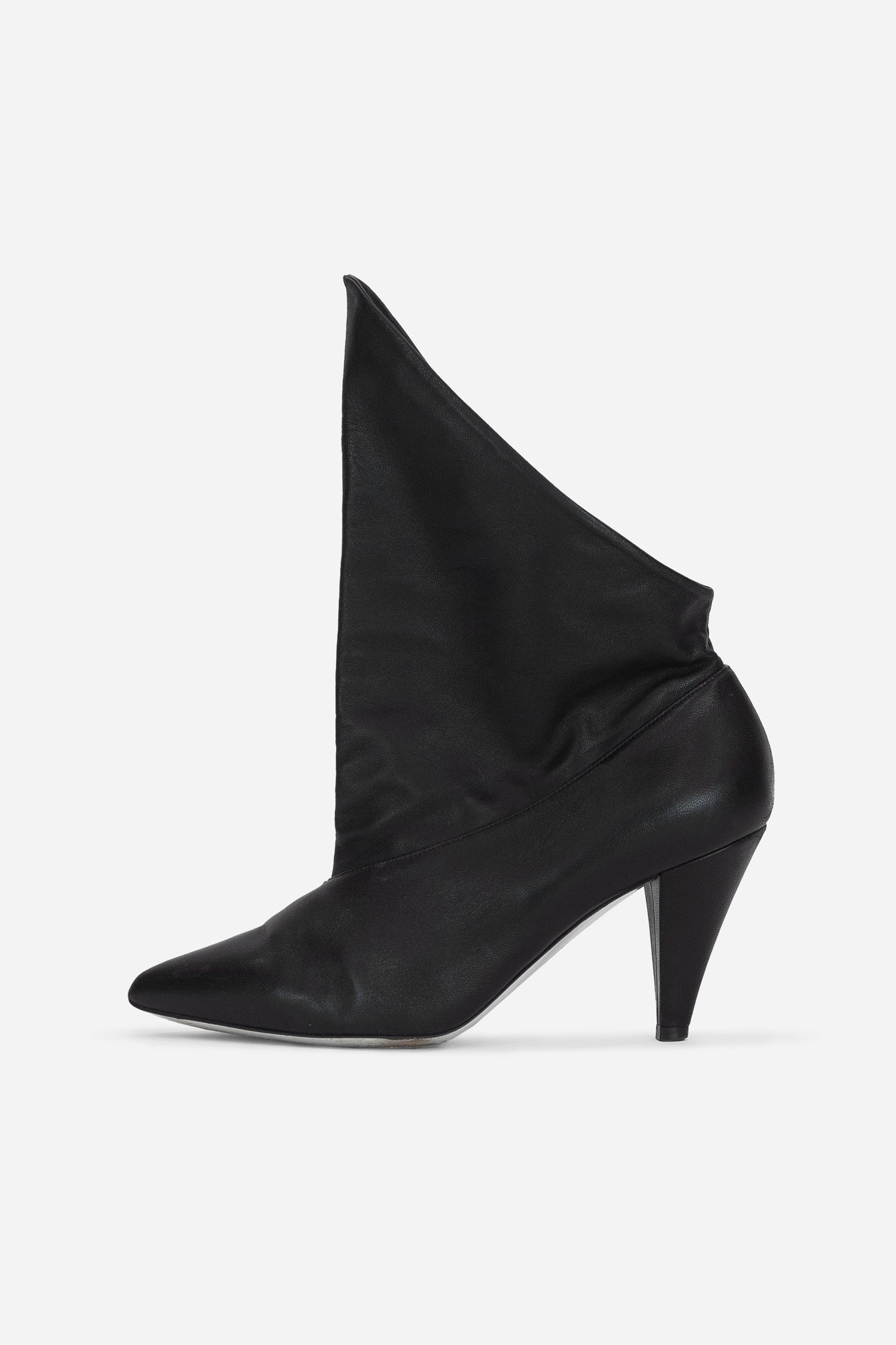 Black Leather Scrunch Ankle Boots