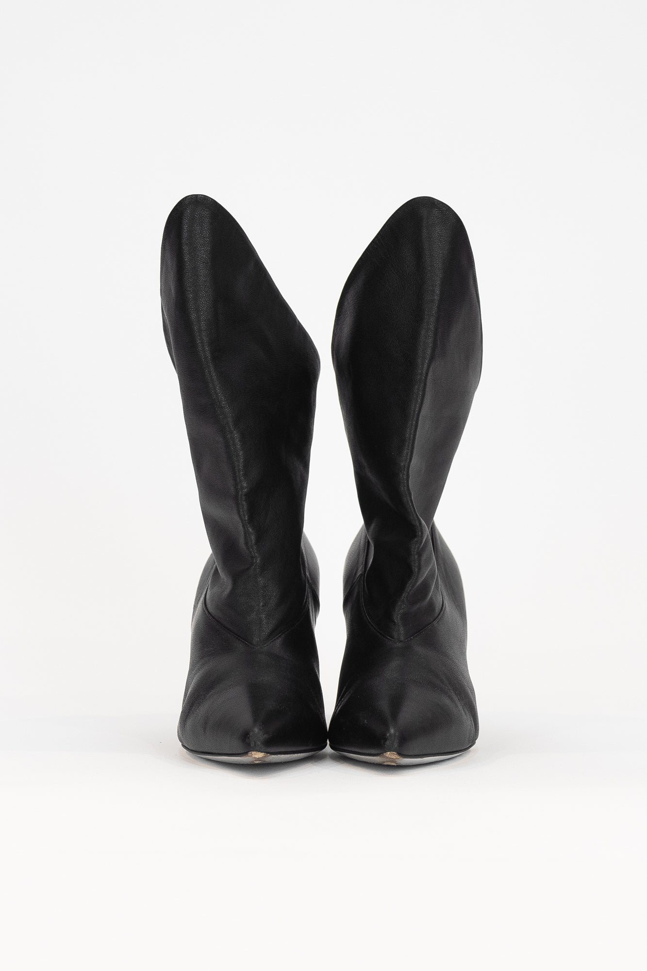 Black Leather Scrunch Ankle Boots