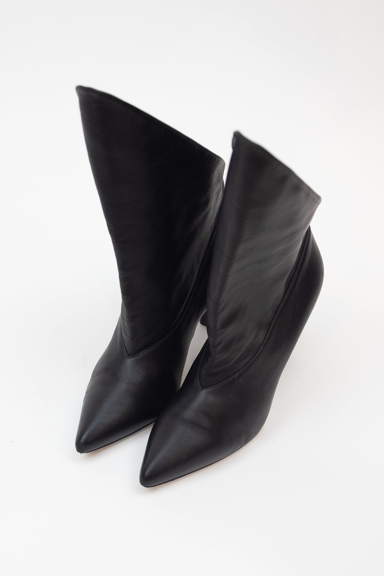 Black Leather Scrunch Ankle Boots