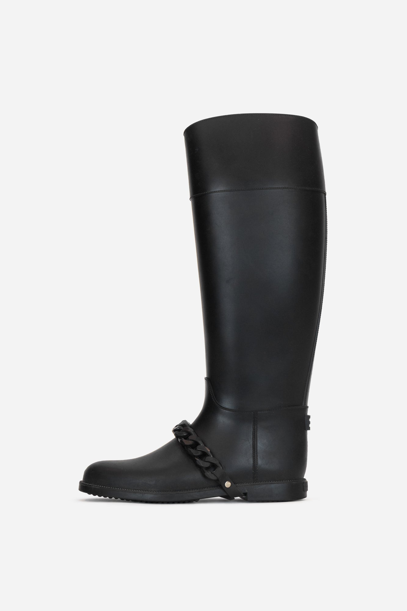 Black Tall Rubber Boot With Chain Detail