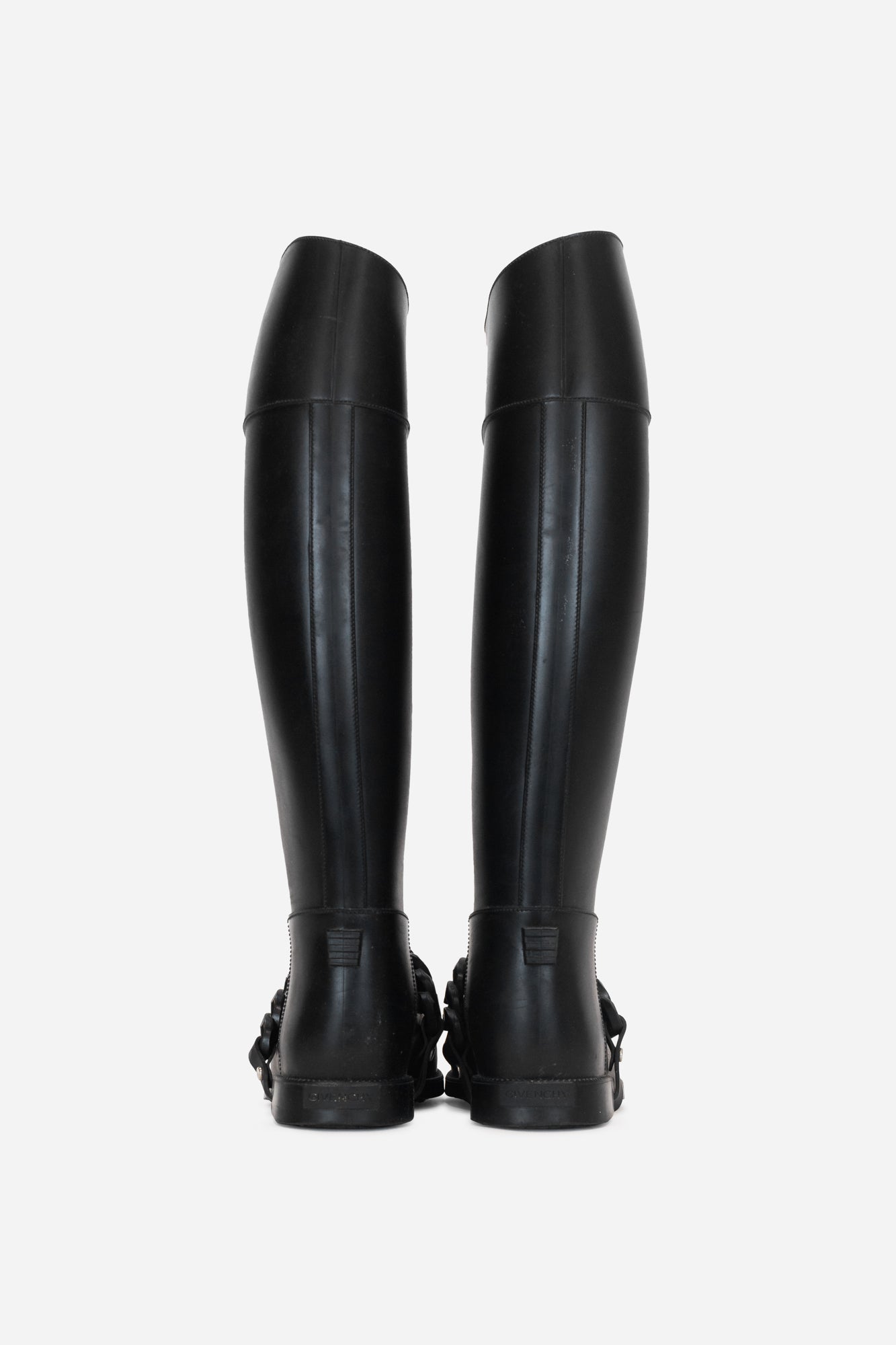 Black Tall Rubber Boot With Chain Detail