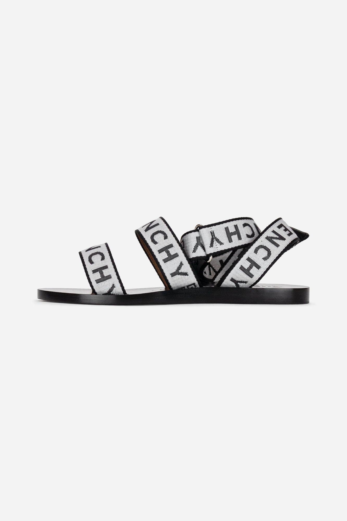 Black and White Logo Strap Flat Sandals