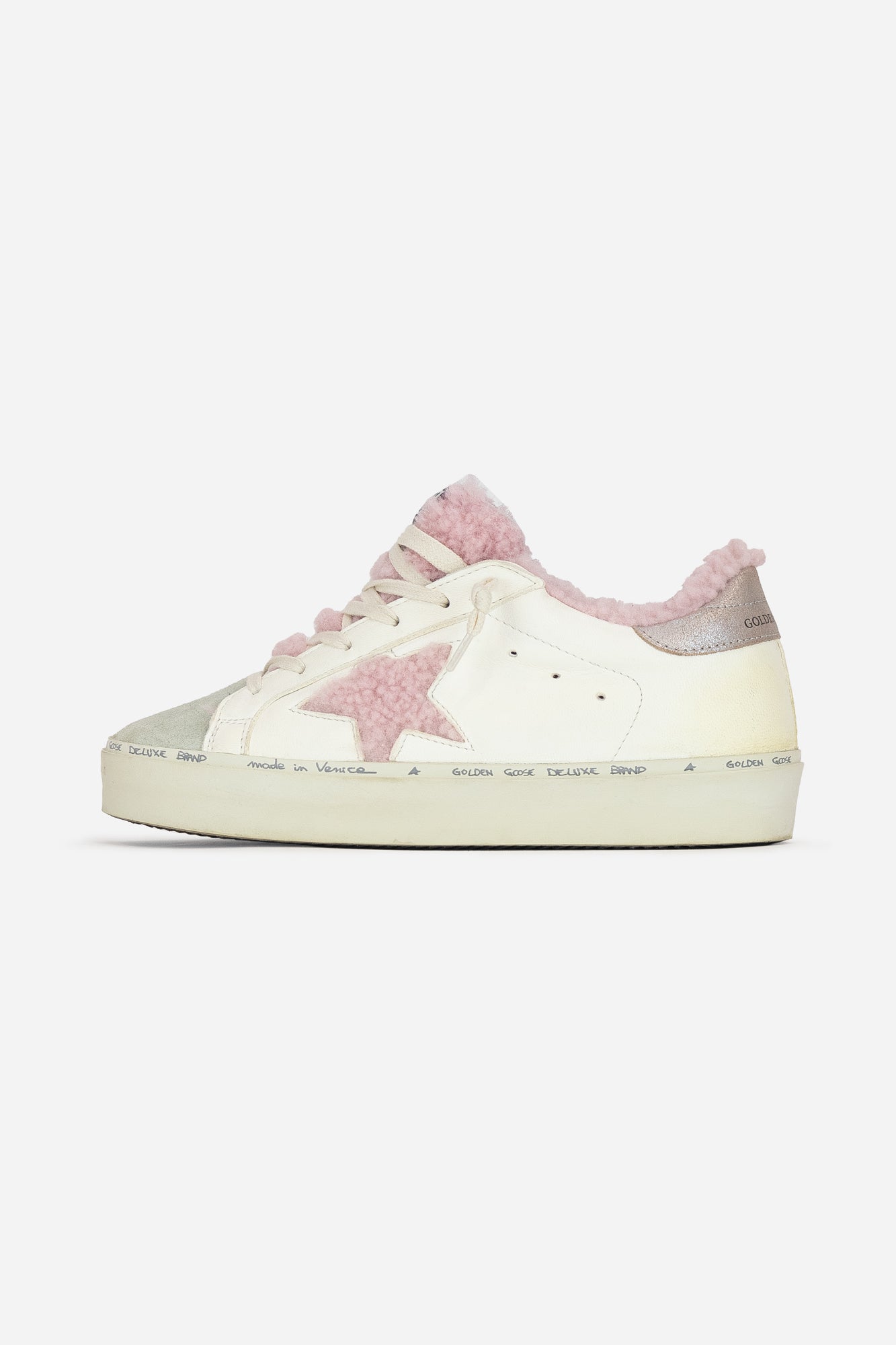 White And Pink Sherpa Sneakers