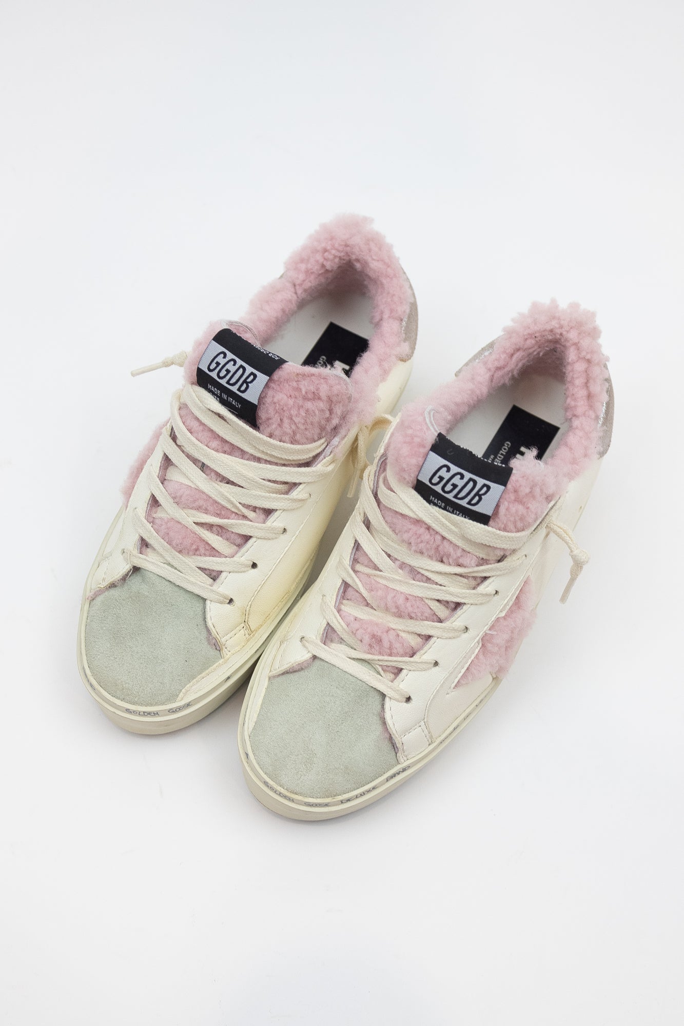 White And Pink Sherpa Sneakers