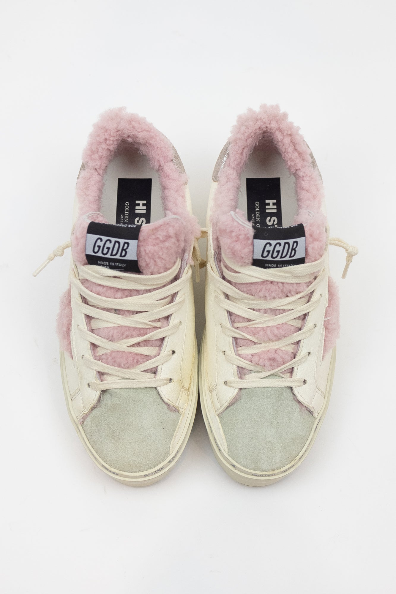 White And Pink Sherpa Sneakers