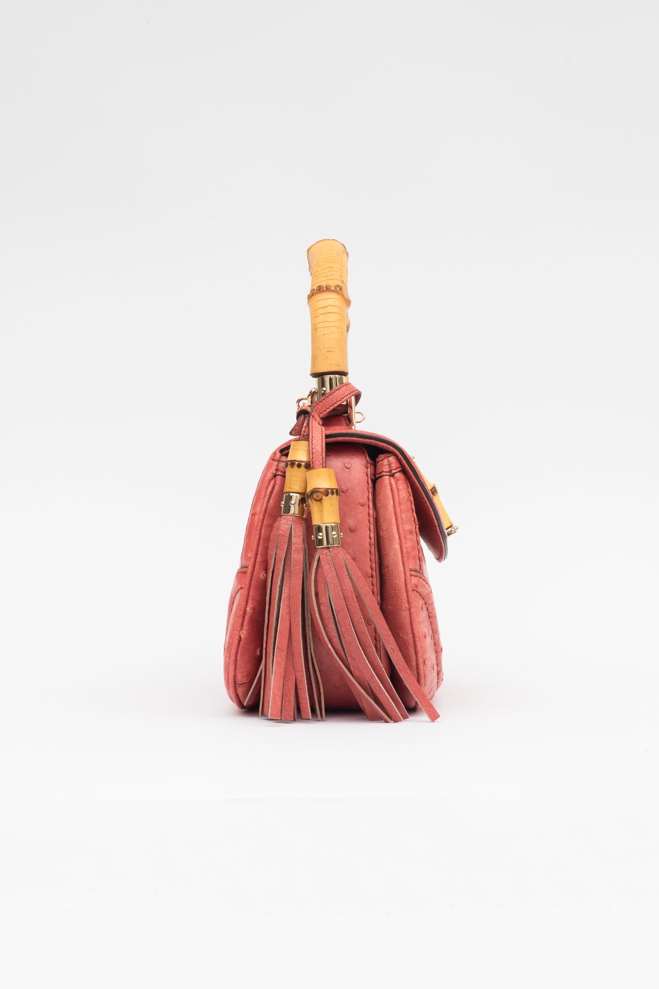 1947 Orange-y Pink Ostrich/Bamboo Top Handle Bag