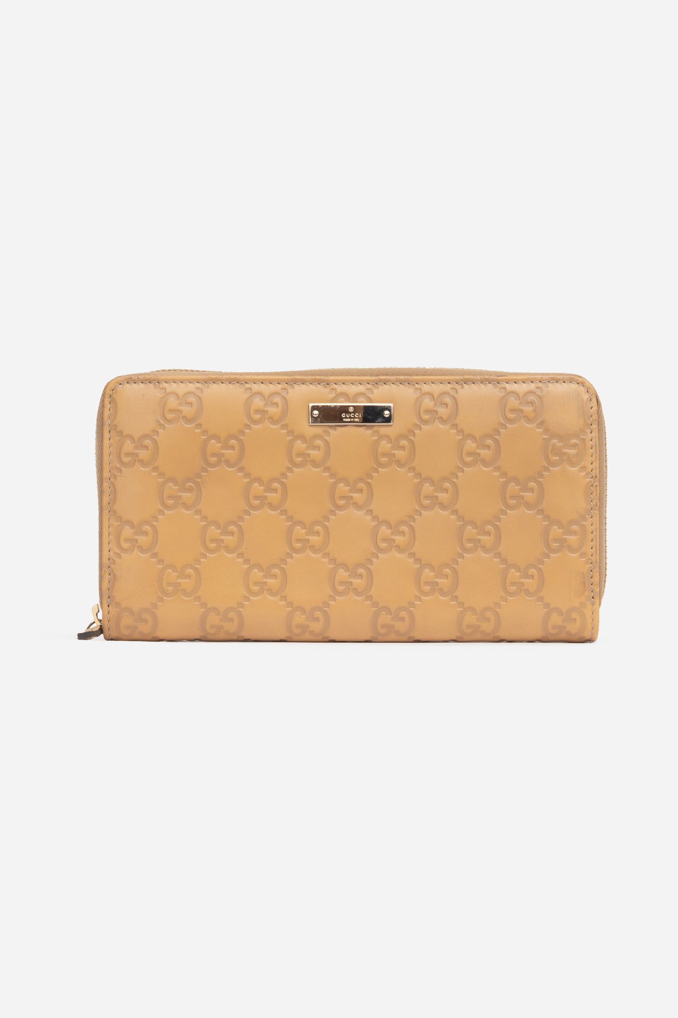 Beige Guccissima Embossed Zip Wallet