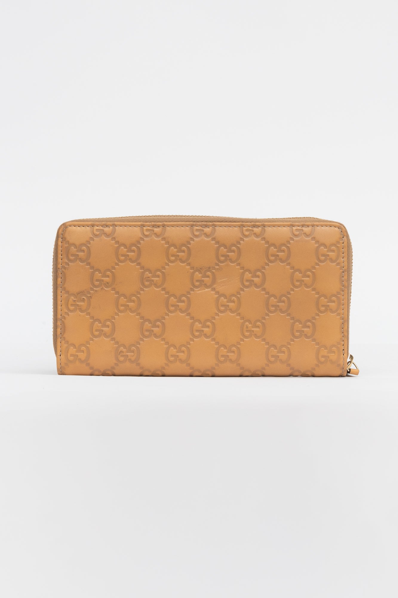 Beige Guccissima Embossed Zip Wallet