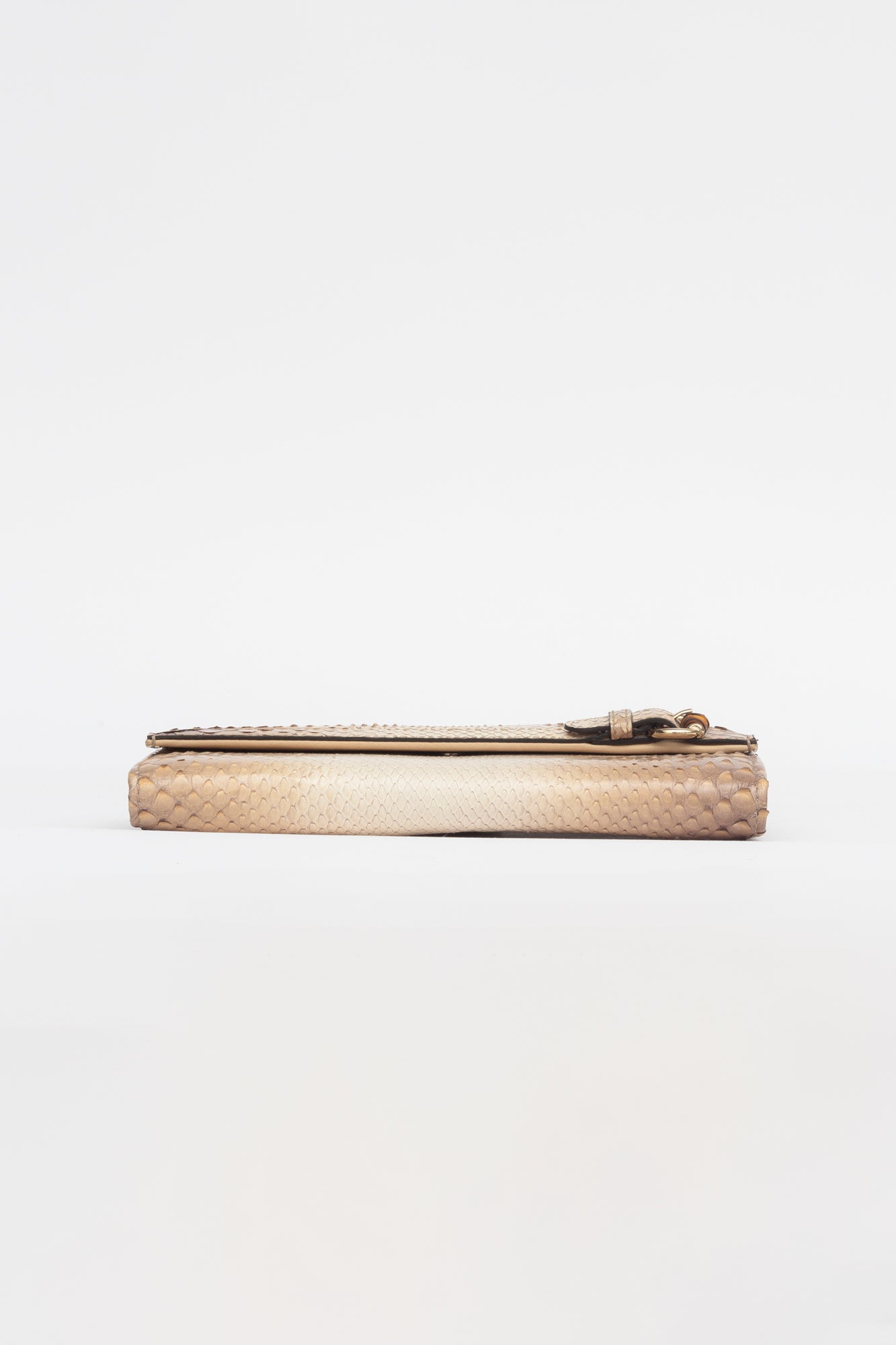 Beige Snake Skin Buckle Wallet