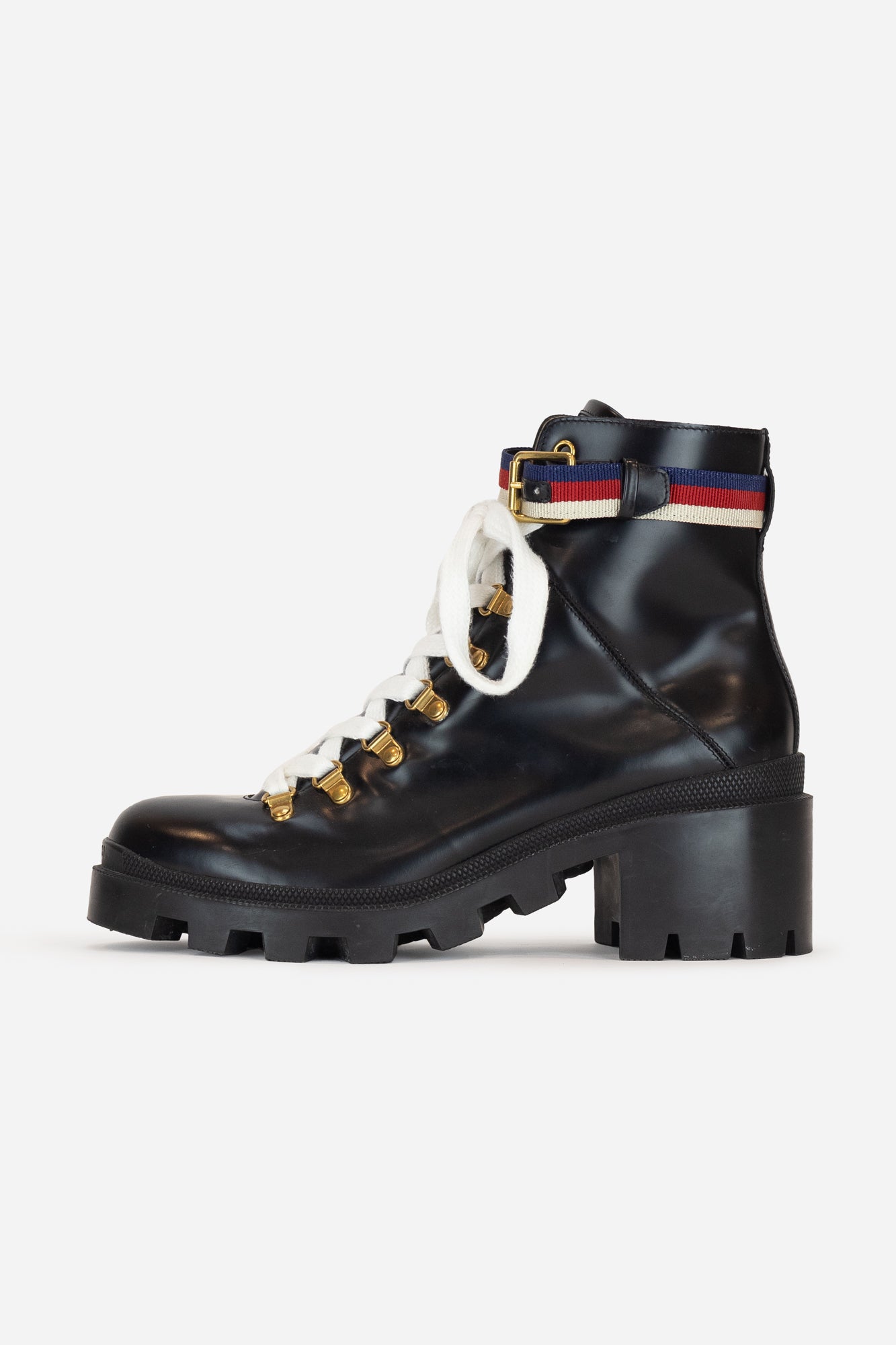 Black Combat Boot Striped Buckle