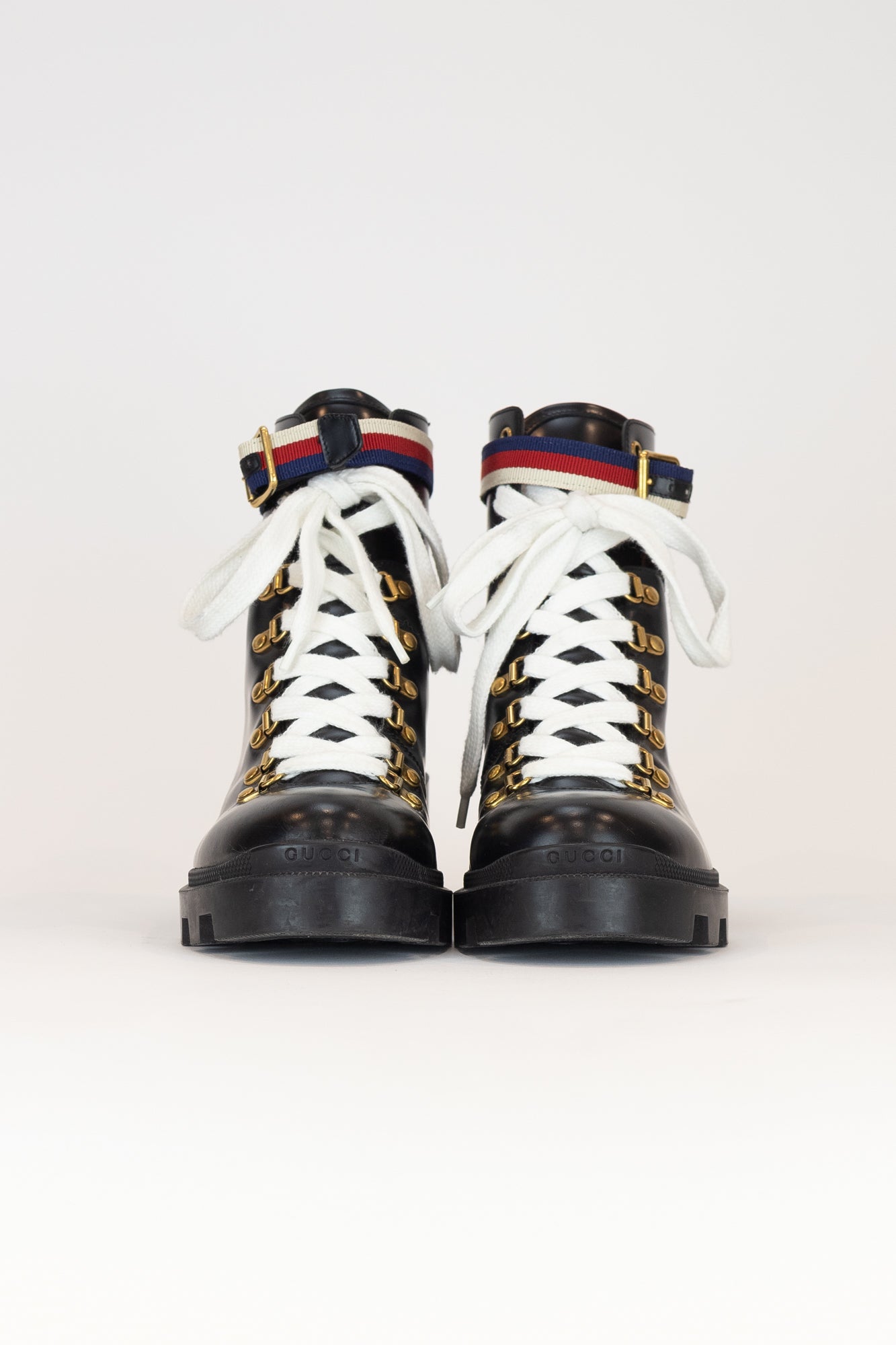 Black Combat Boot Striped Buckle