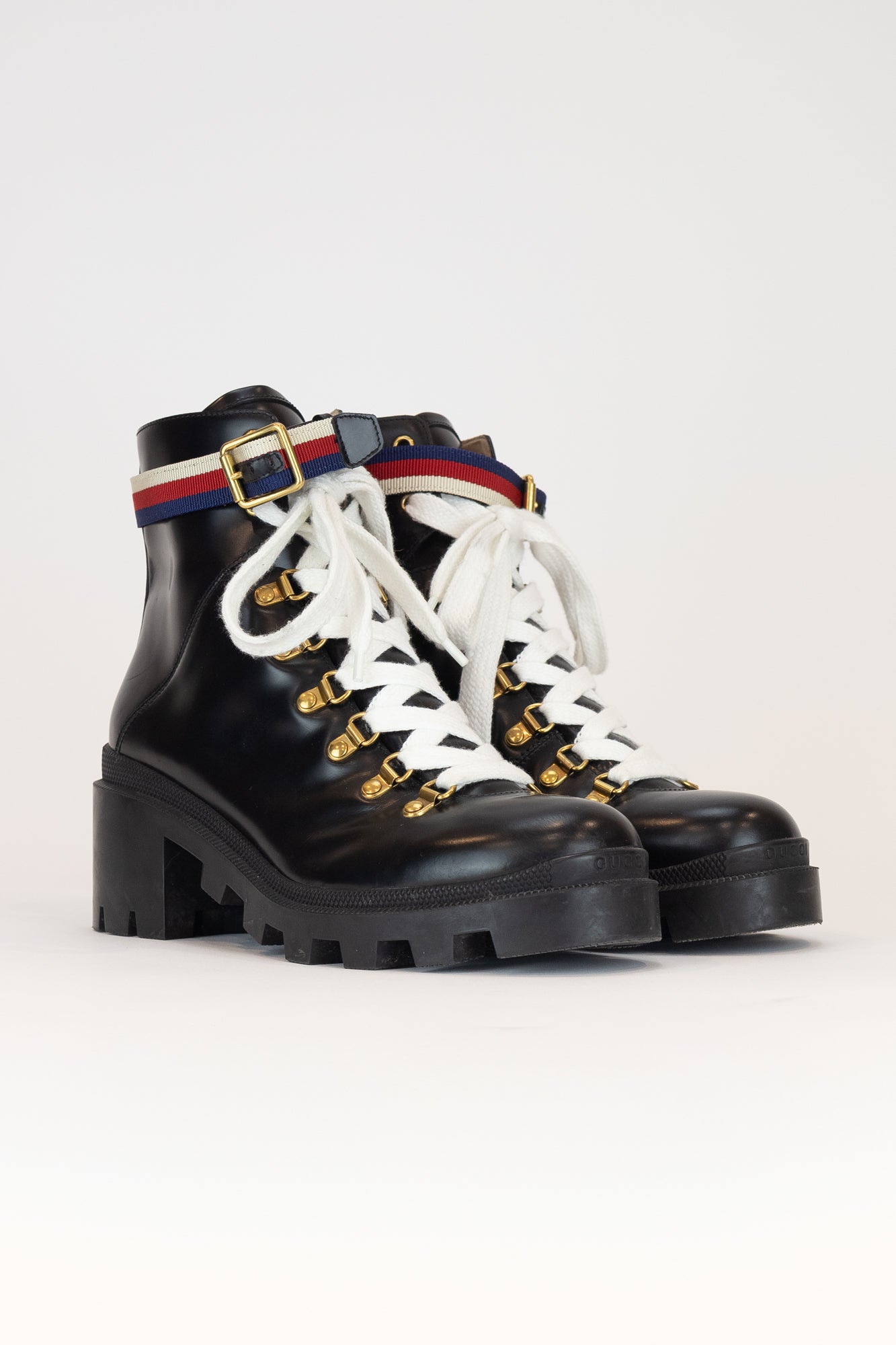 Black Combat Boot Striped Buckle