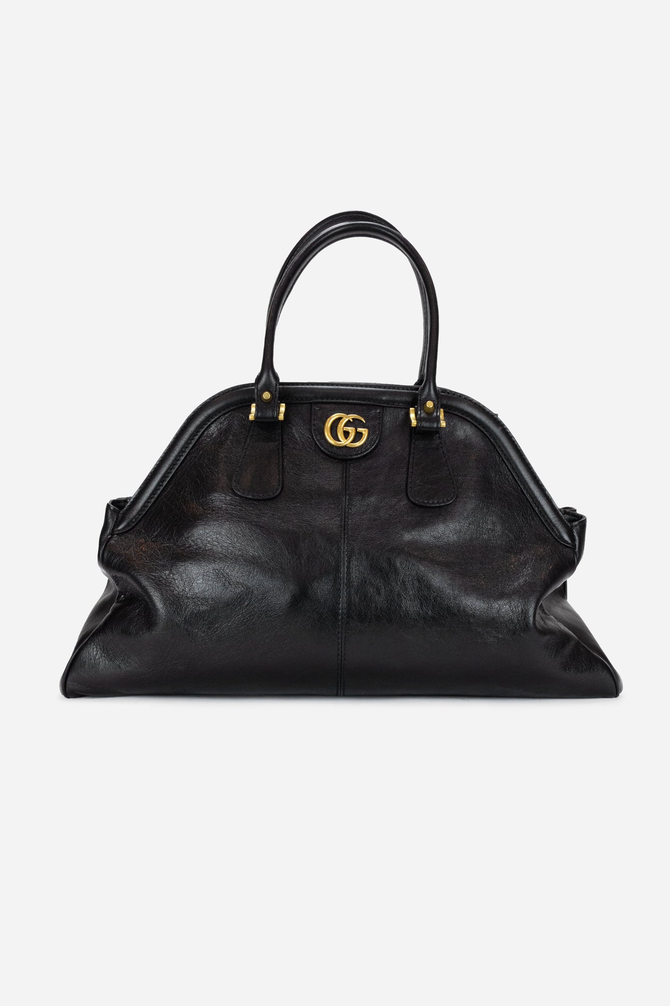 Black Leather GG Large Rebelle Top Handle Bag