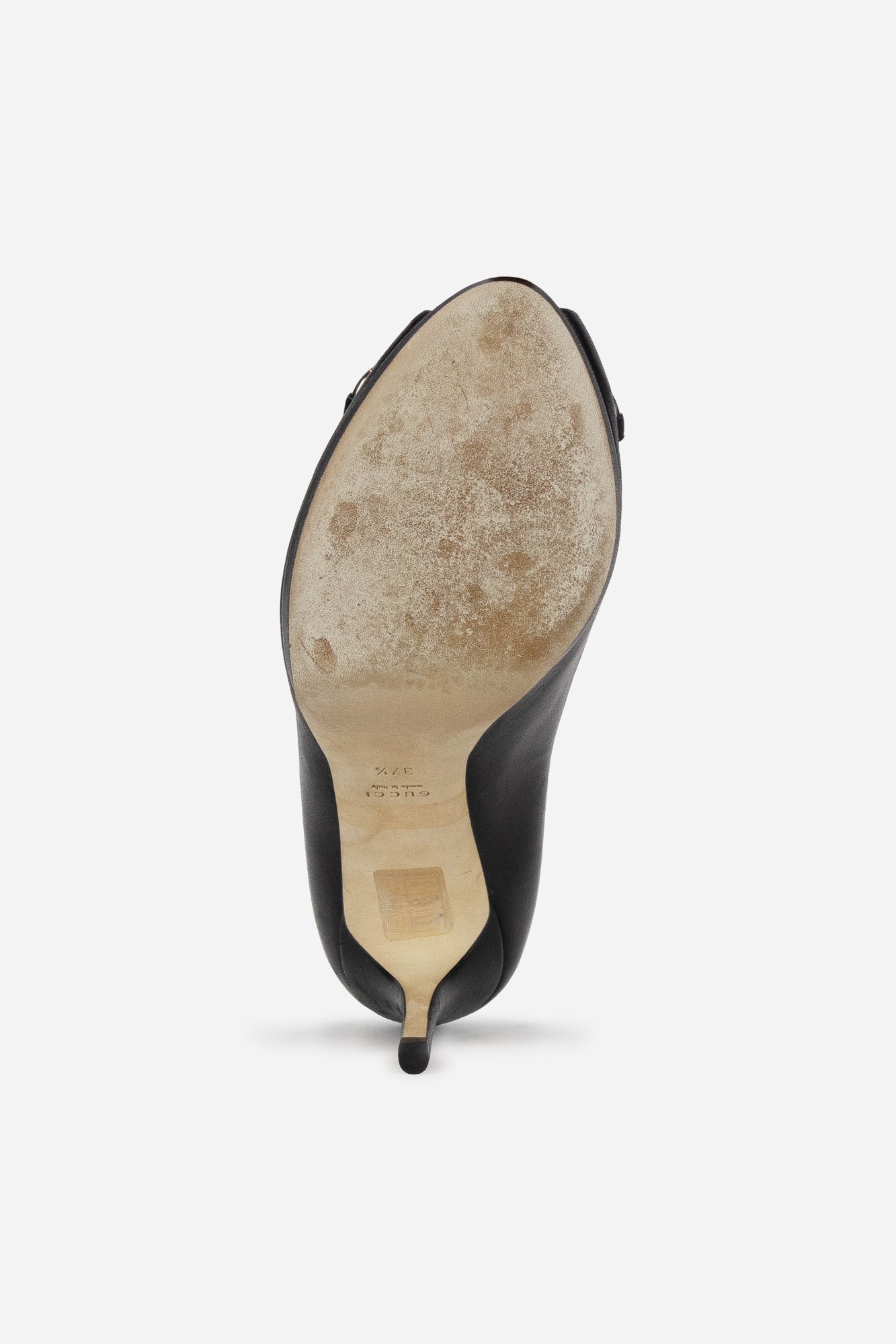 Black Leather Open-Toe Pumps with Horsebit Detail