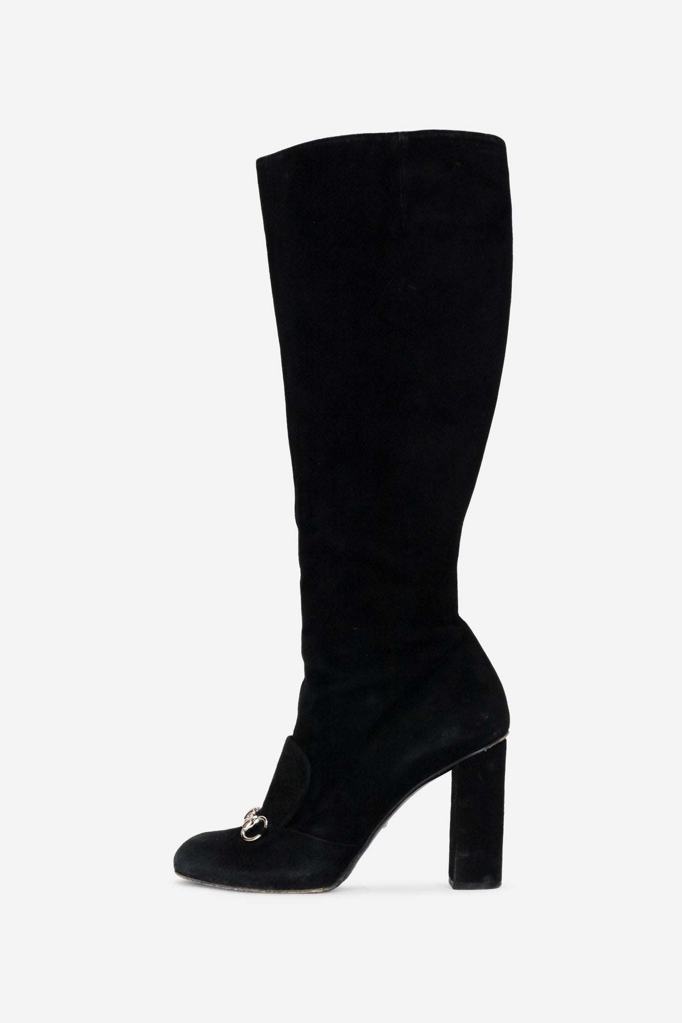 Black Suede Knee High with Horse-Bit & Tongue