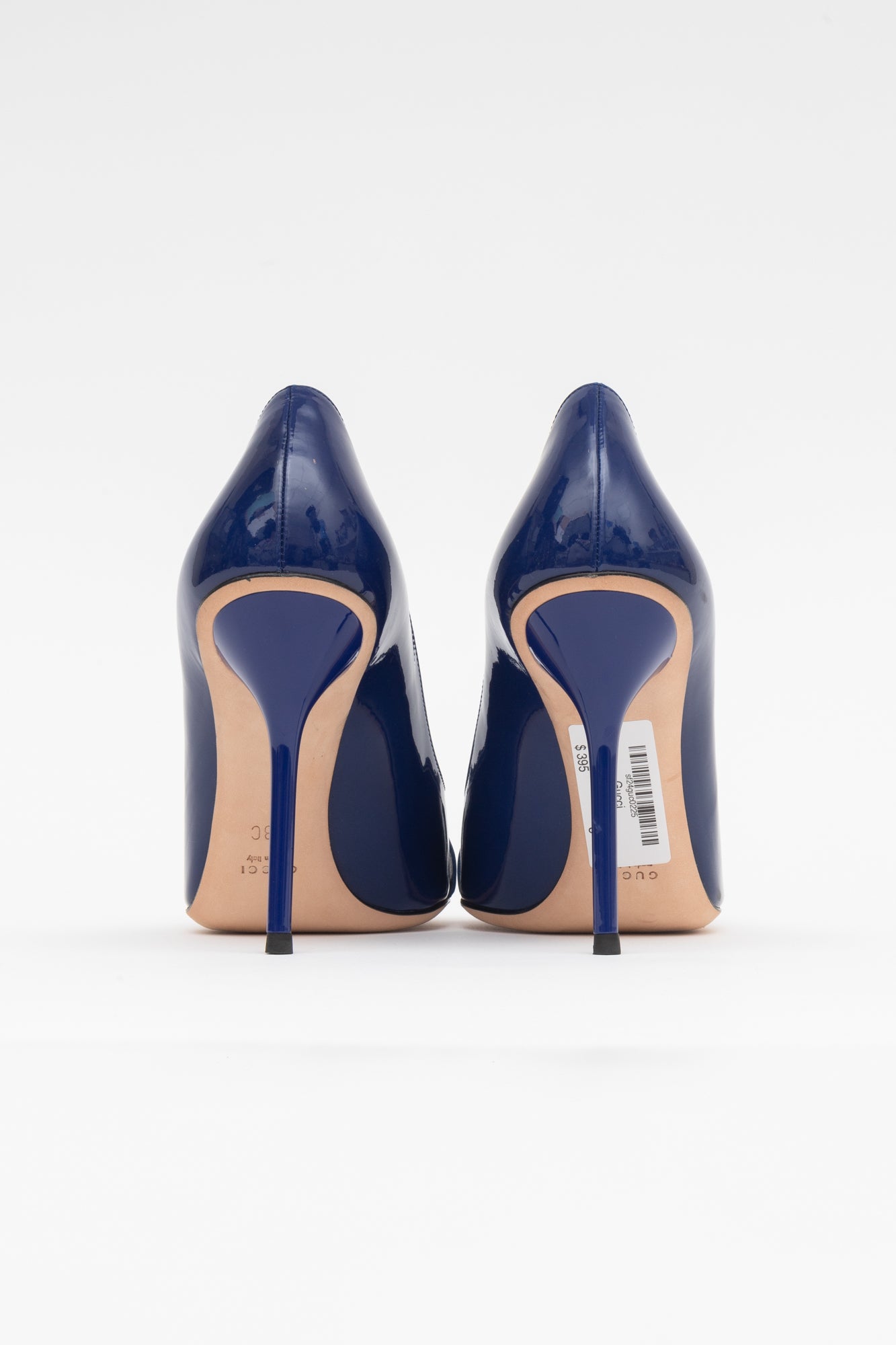 Blue Patent Horsebit Open Toe Pump