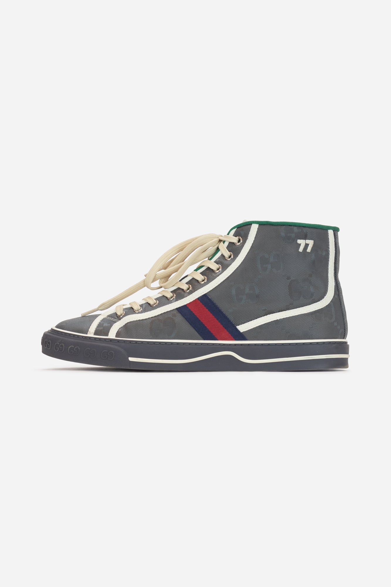 Dark Grey Monogram HighTop Sneakers Blue/Red Gucci Stripe