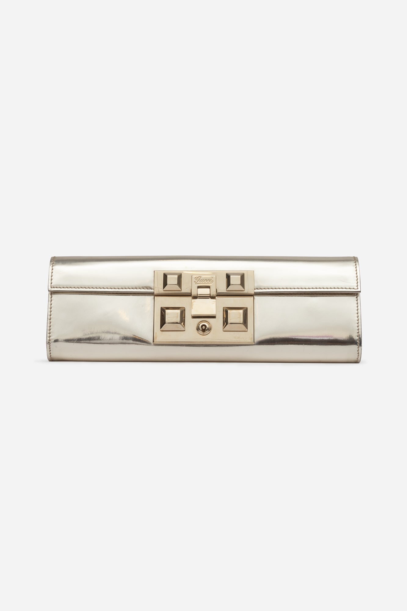 Gold Metallic Patent Buckle Clutch