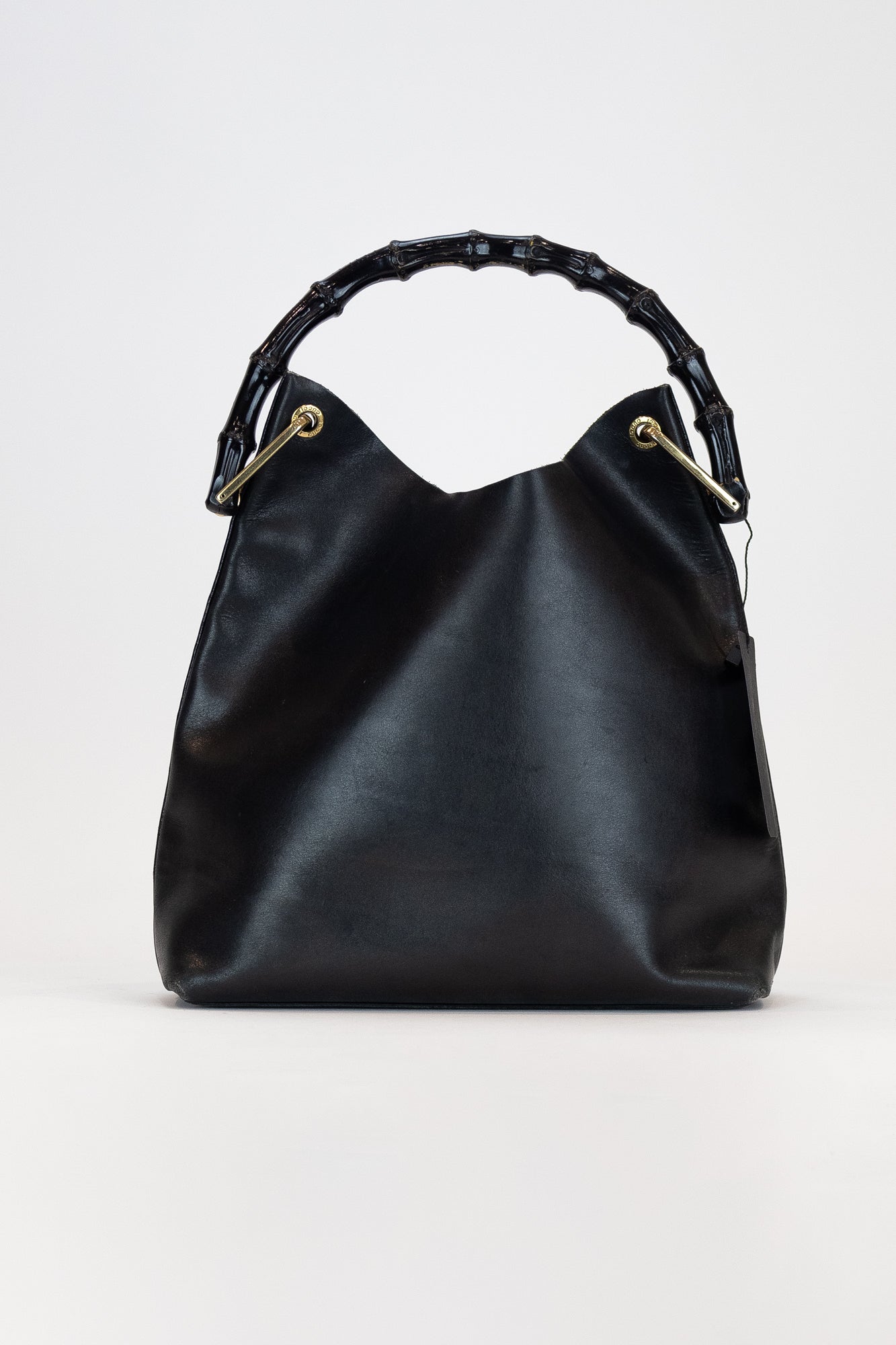 Vintage Bamboo Handle Black Leather Bag