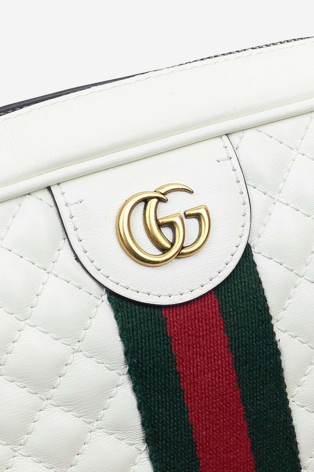 White Leather Green & Red Strip Quilted Crossbody