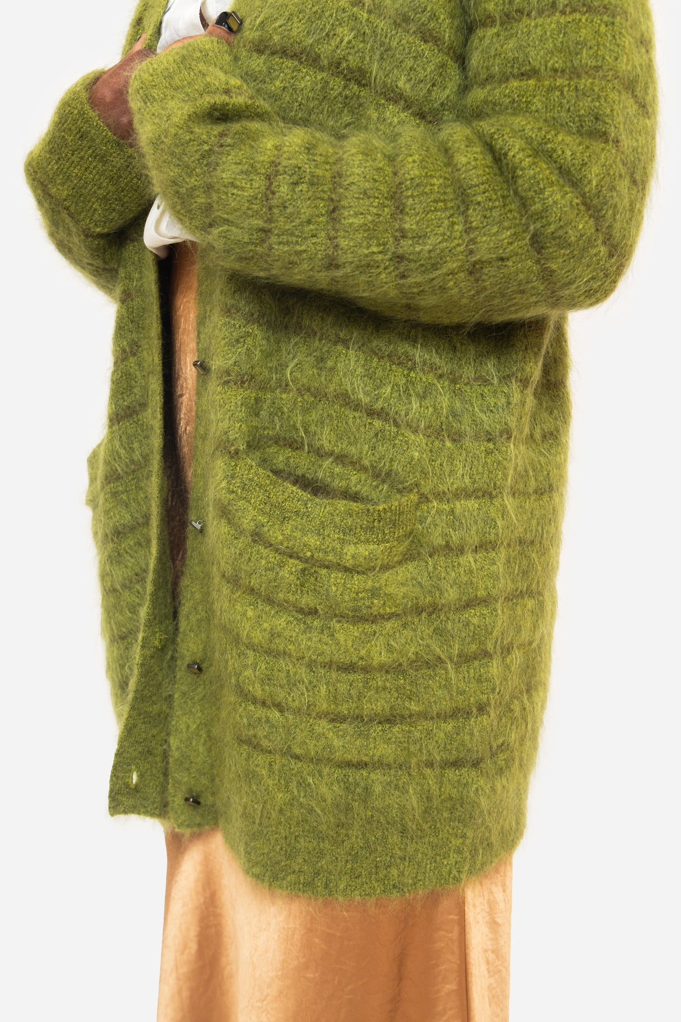 Green And Brown Striped Furry Cardigan