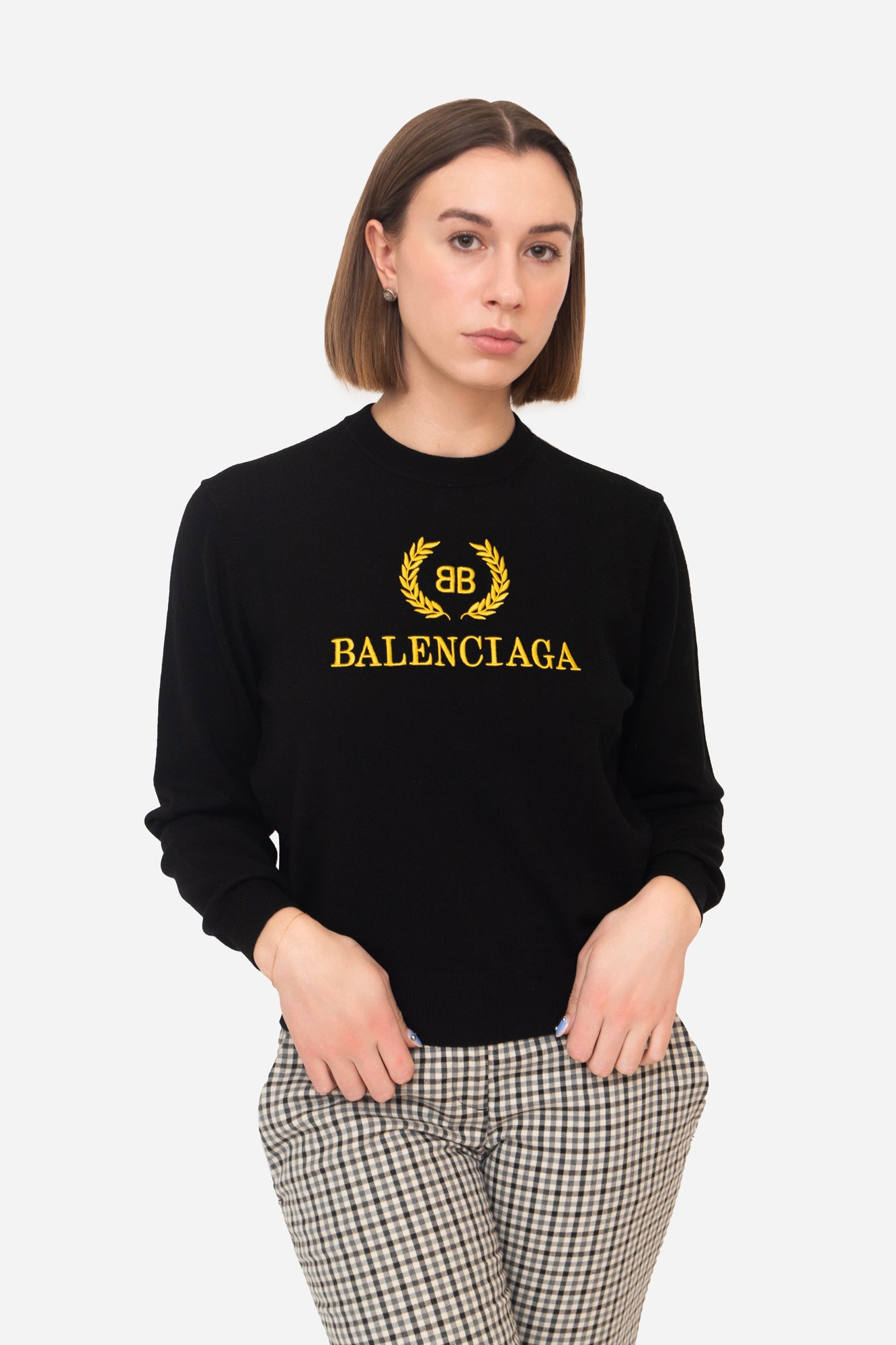 Black Crew Neck With Gold Logo On Center Front