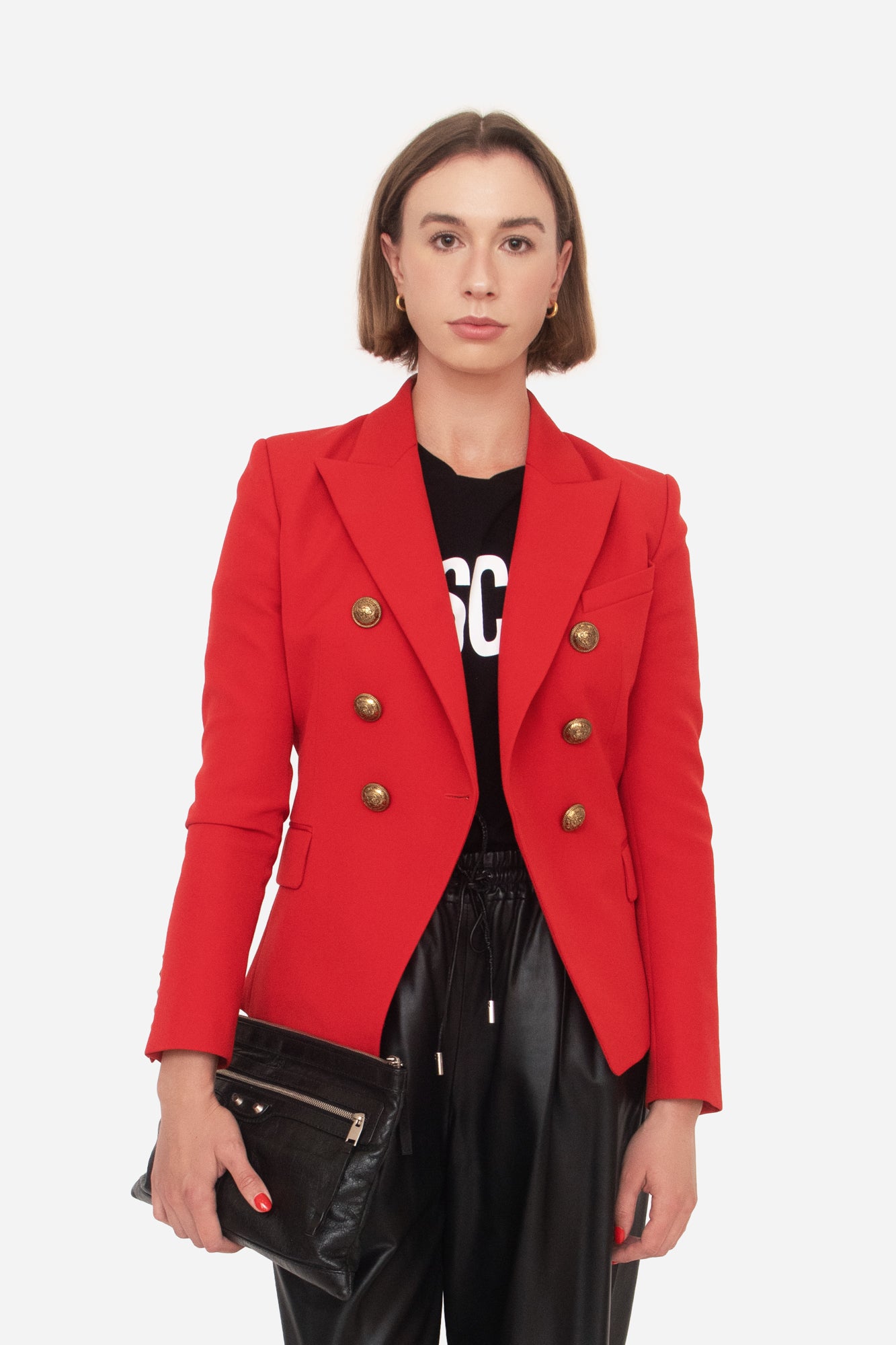 Red wool double breasted blazer