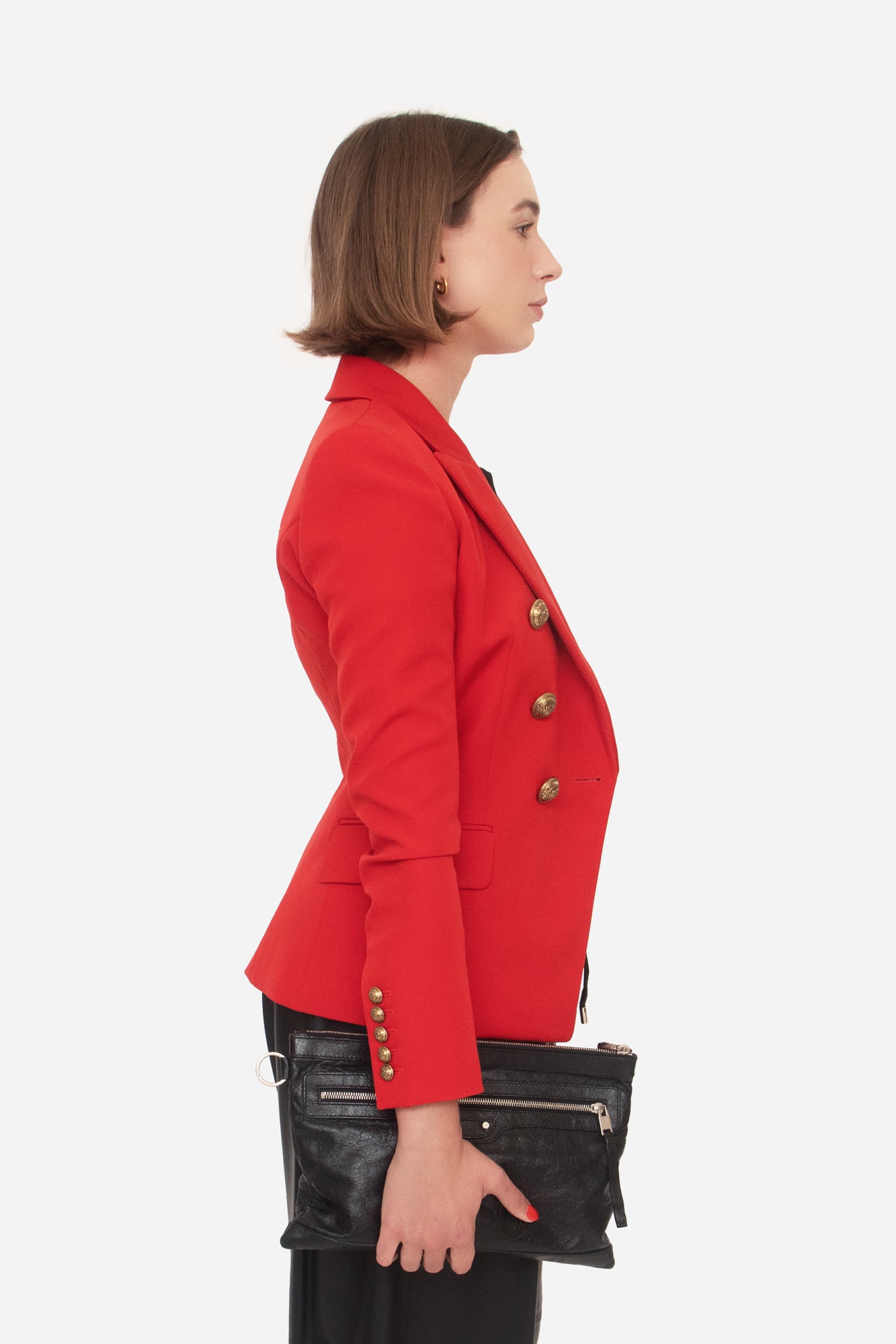 Red wool double breasted blazer