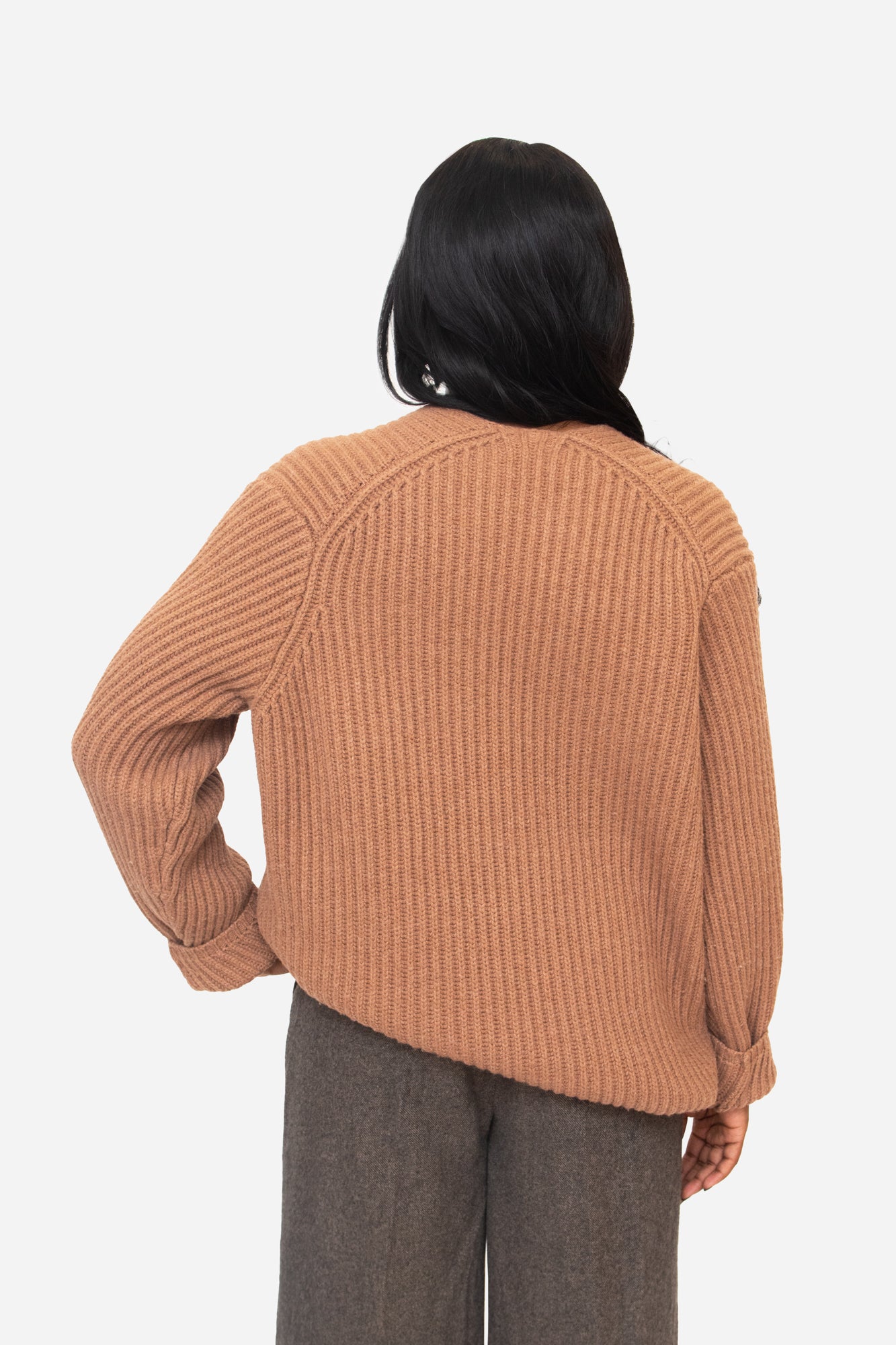 Brown Knit V-Neck Sweater