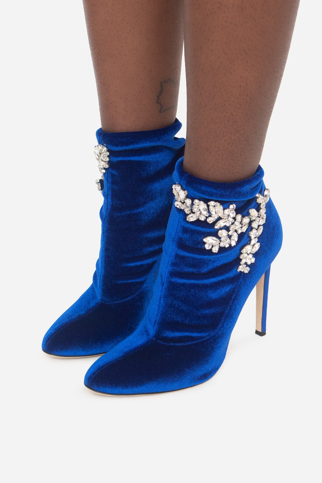 Blue Celeste Crystal Boots Velvet