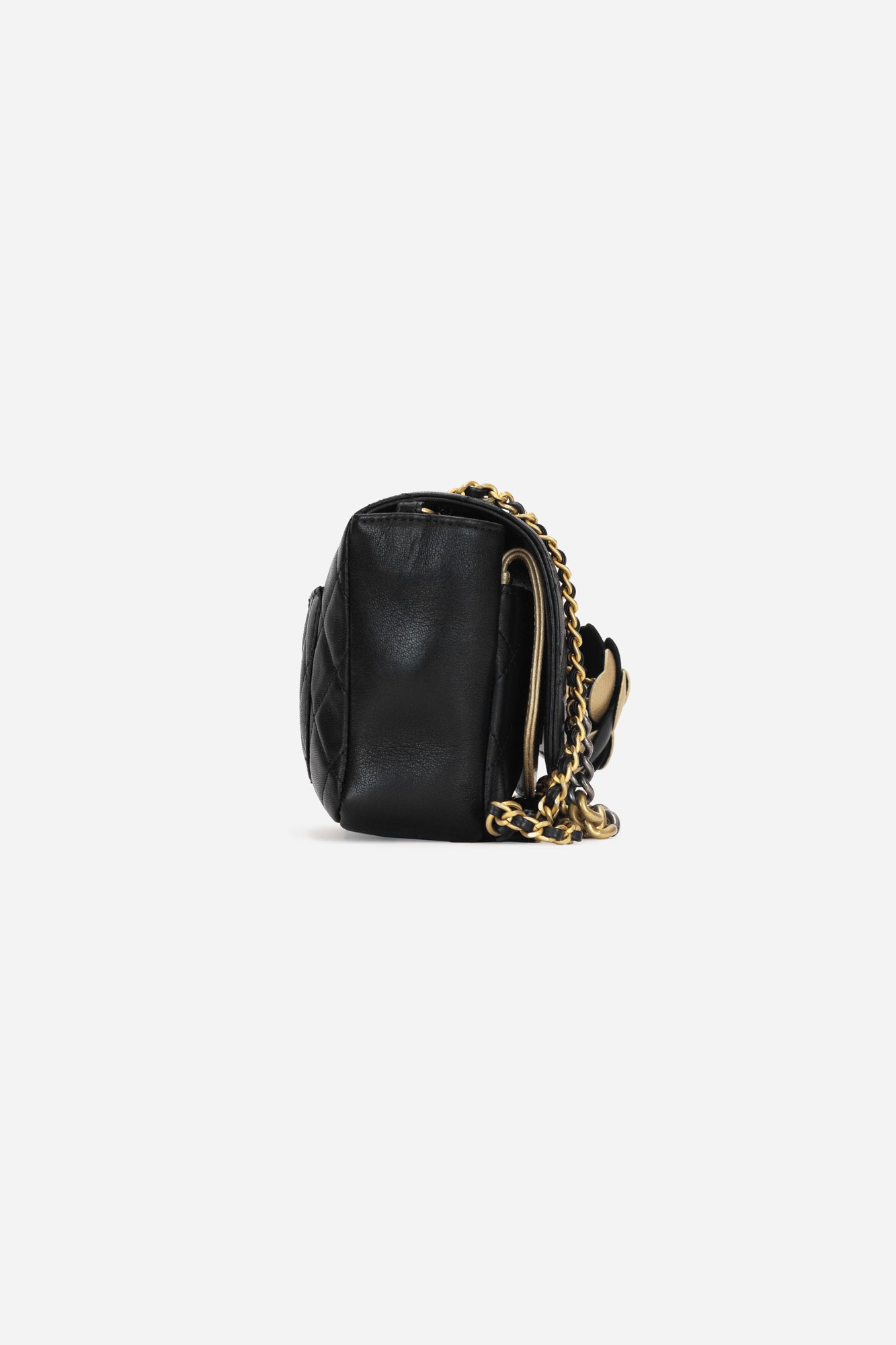 Black Small Camellia Flap Bag