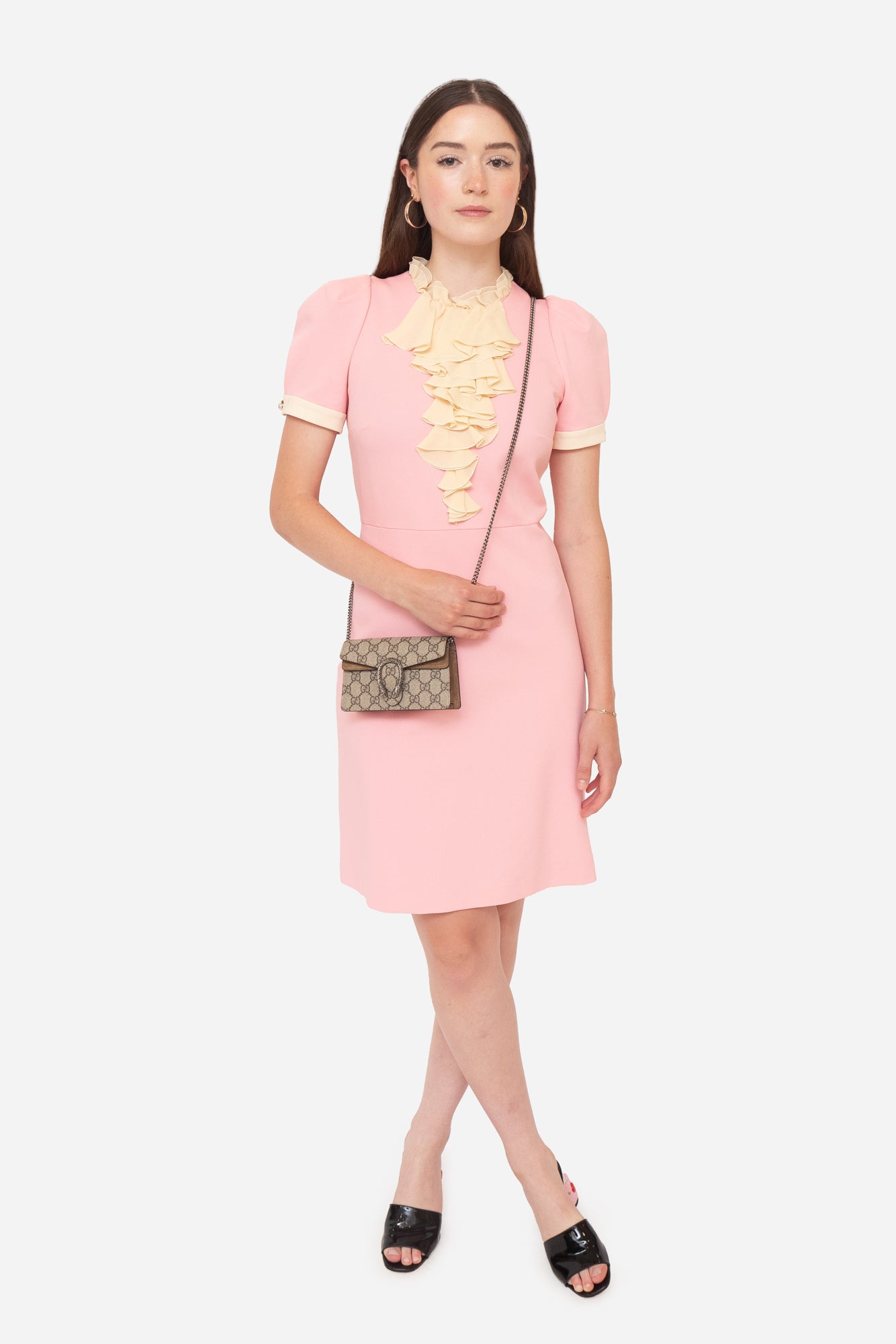 Pink Short Sleeve Ruffle Chested Dress